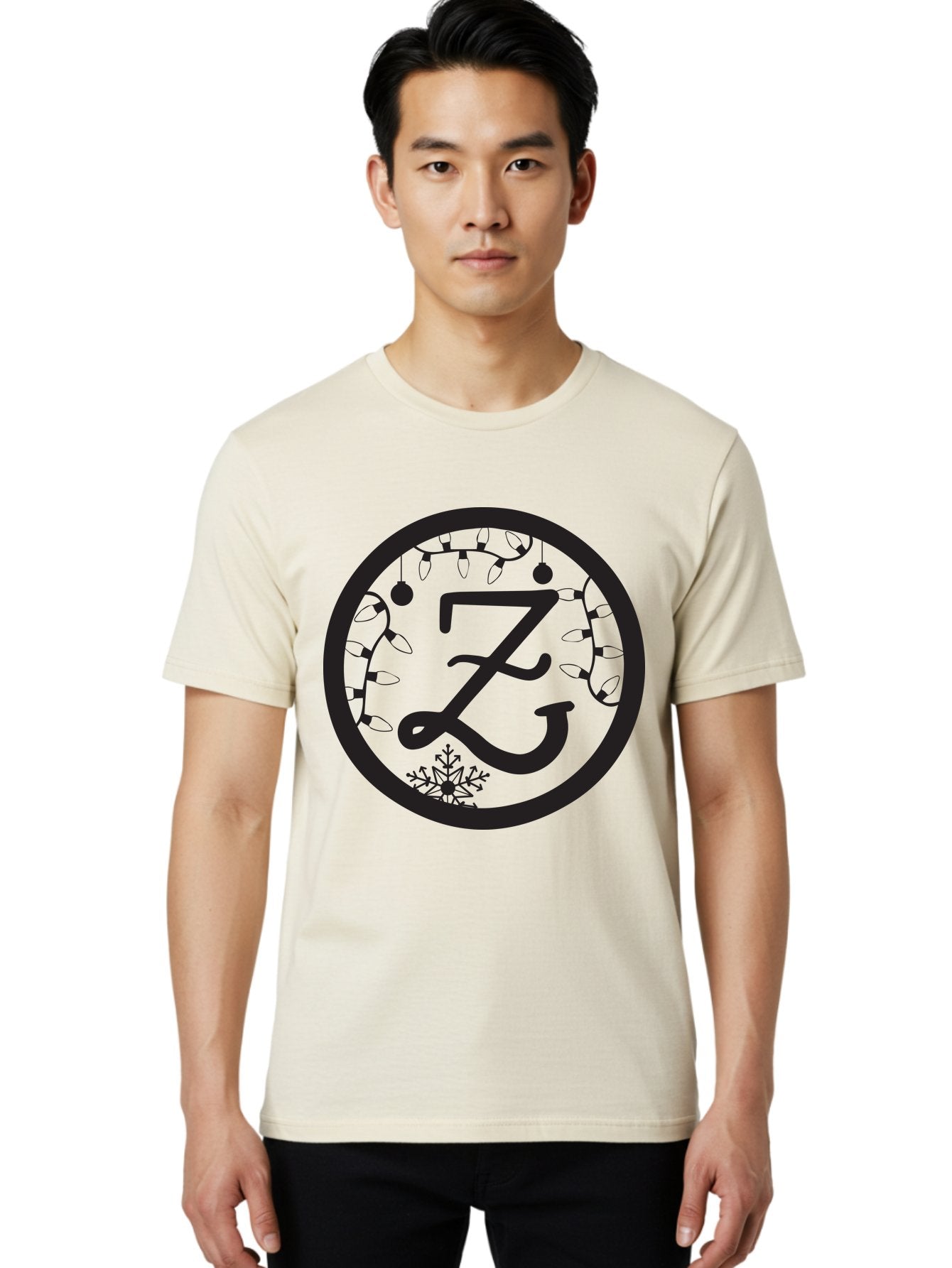 Z Men'S Graphic Tee, 100% Cotton, Comfortable Casual Summer Wear, Machine Washable, Christmas Lights, Holiday Decorations, Festive Atmosphere, Snowflake, Winter Wonderland, Seasonal Greetings, Letter Z, Decorative Typography Aad353 28