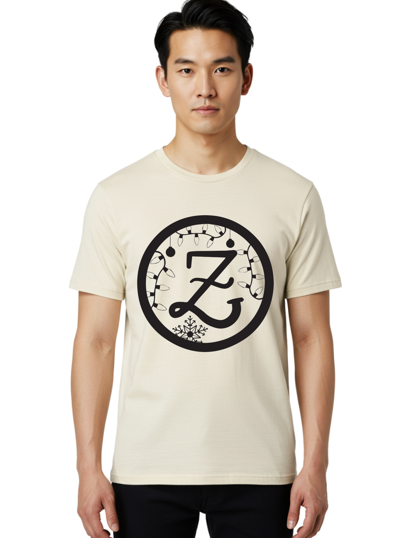 Z Men'S Graphic Tee, 100% Cotton, Comfortable Casual Summer Wear, Machine Washable, Christmas Lights, Holiday Decorations, Festive Atmosphere, Snowflake, Winter Wonderland, Seasonal Greetings, Letter Z, Decorative Typography Aad353 6