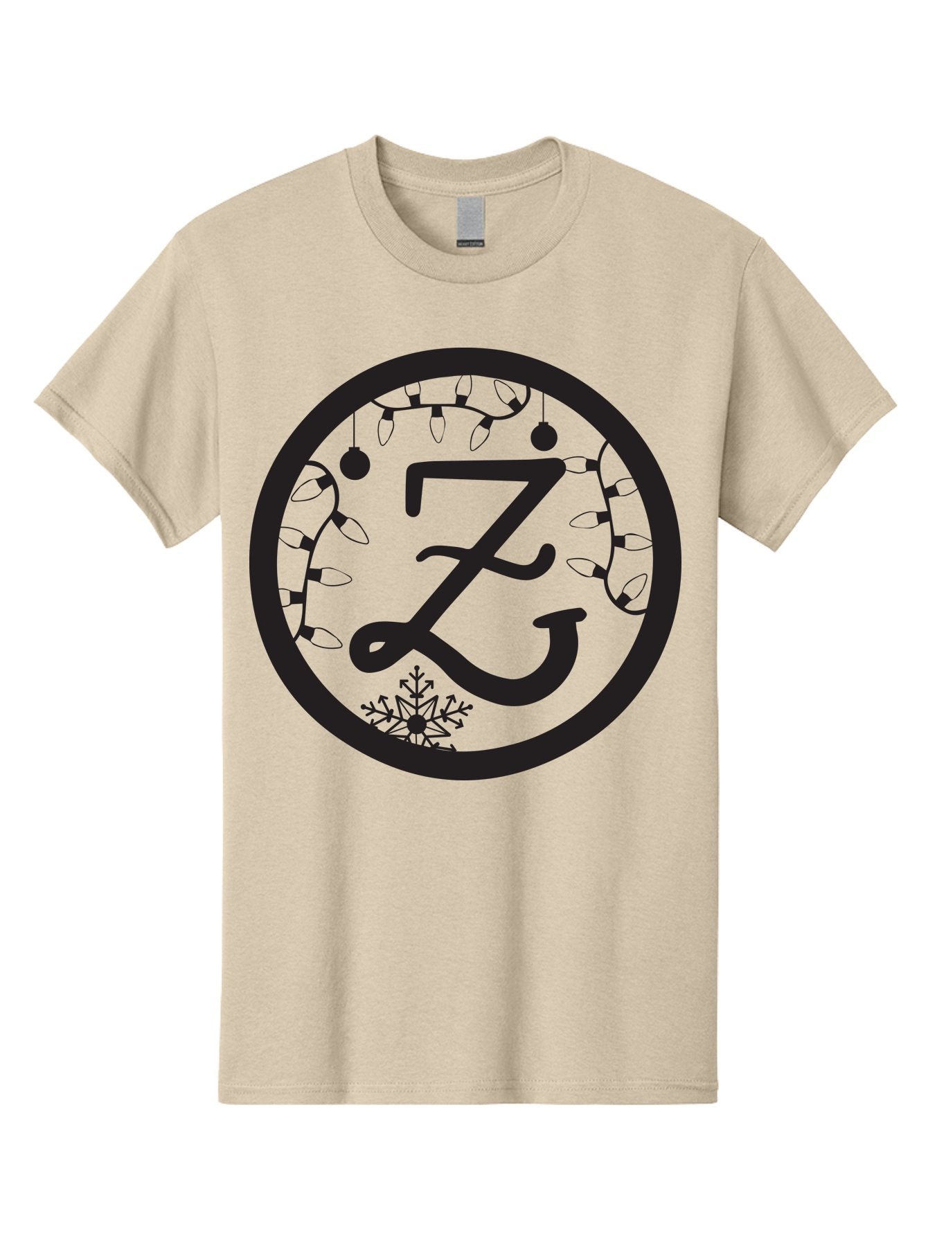Z Men'S Graphic Tee, 100% Cotton, Comfortable Casual Summer Wear, Machine Washable, Christmas Lights, Holiday Decorations, Festive Atmosphere, Snowflake, Winter Wonderland, Seasonal Greetings, Letter Z, Decorative Typography Aad353 9