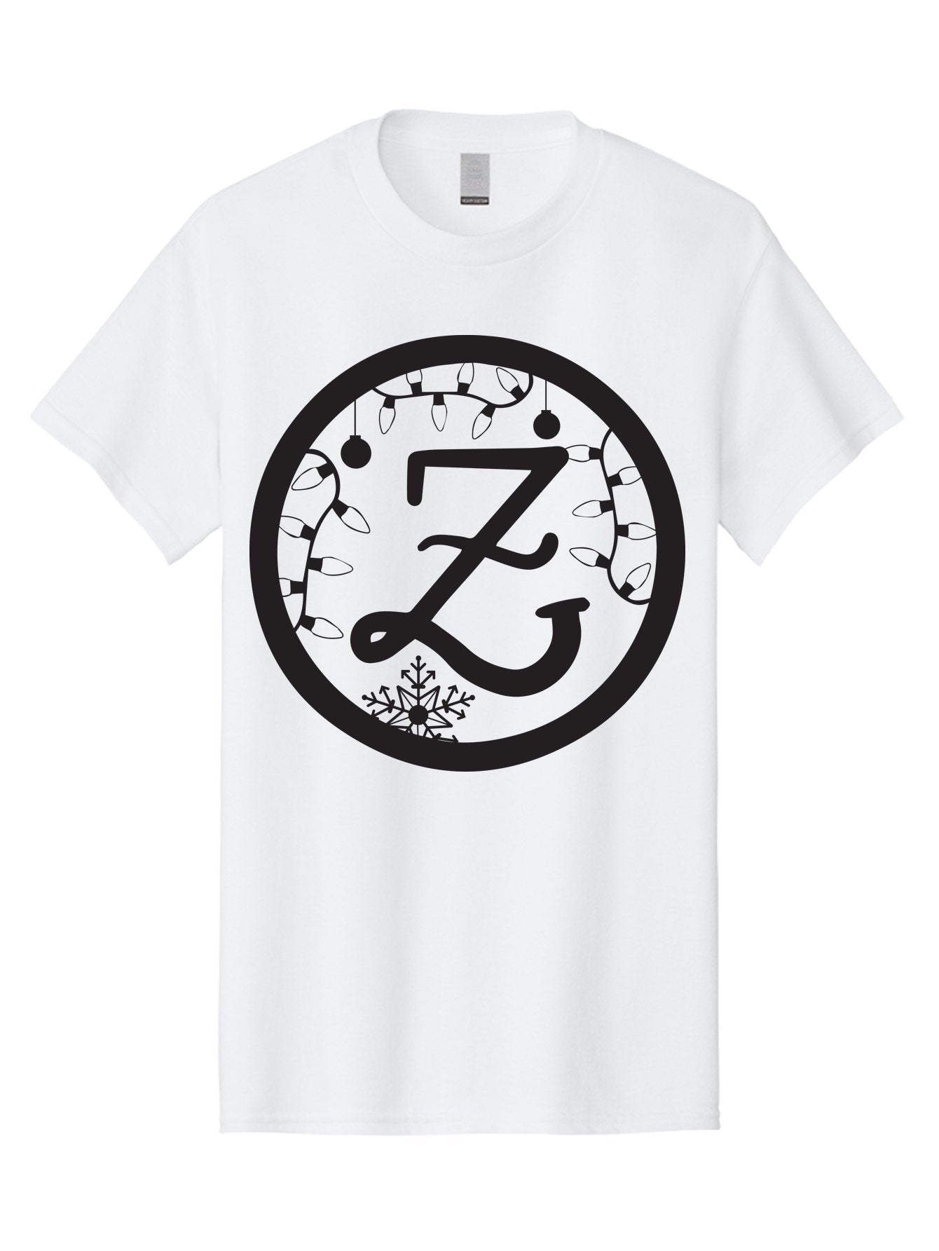 Z Men'S Graphic Tee, 100% Cotton, Comfortable Casual Summer Wear, Machine Washable, Christmas Lights, Holiday Decorations, Festive Atmosphere, Snowflake, Winter Wonderland, Seasonal Greetings, Letter Z, Decorative Typography Aad353