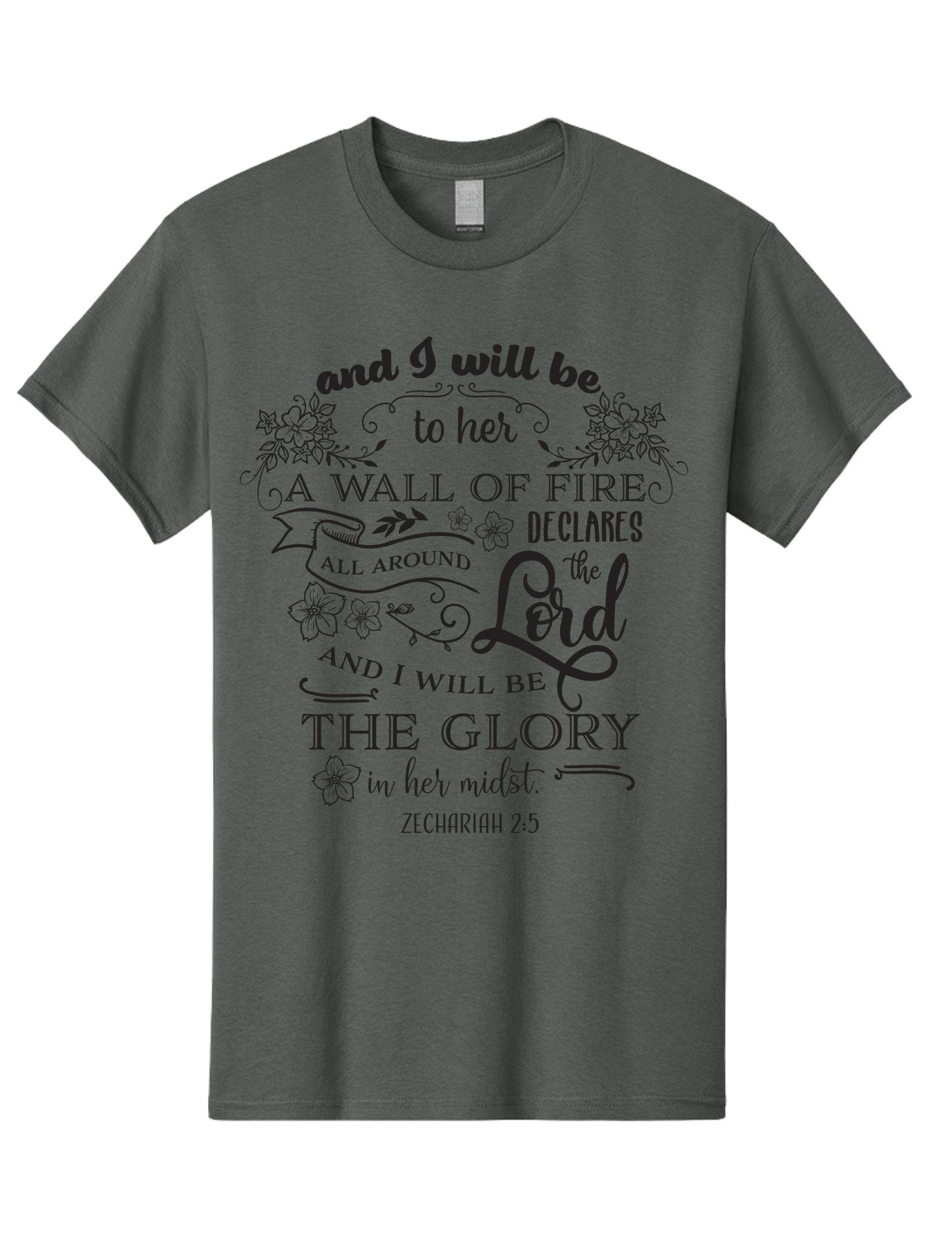Zechariah-2-5 Men'S Graphic Tee, 100% Cotton, Comfortable Casual Summer Wear, Machine Washable, Inspirational Quote, Zechariah 2:5, Wall Of Fire, Divine Protection, God'S Glory, Scripture Art, Floral Designs, Faith-Based Graphics, Aad354