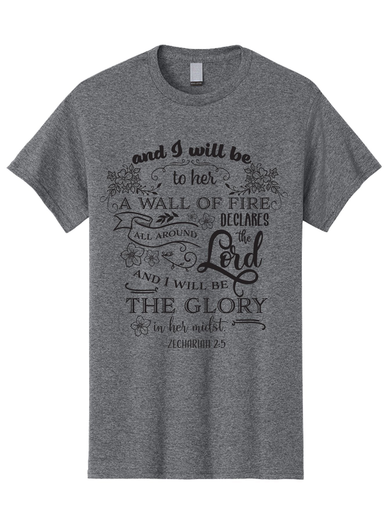 Zechariah-2-5 Men'S Graphic Tee, 100% Cotton, Comfortable Casual Summer Wear, Machine Washable, Inspirational Quote, Zechariah 2:5, Wall Of Fire, Divine Protection, God'S Glory, Scripture Art, Floral Designs, Faith-Based Graphics, Aad354 7