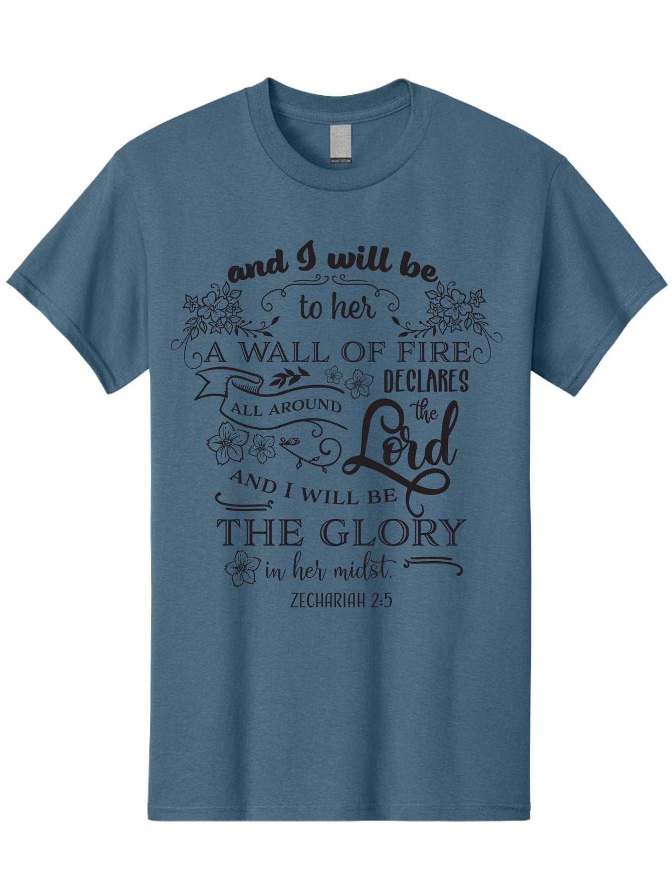 Zechariah-2-5 Men'S Graphic Tee, 100% Cotton, Comfortable Casual Summer Wear, Machine Washable, Inspirational Quote, Zechariah 2:5, Wall Of Fire, Divine Protection, God'S Glory, Scripture Art, Floral Designs, Faith-Based Graphics, Aad354 11