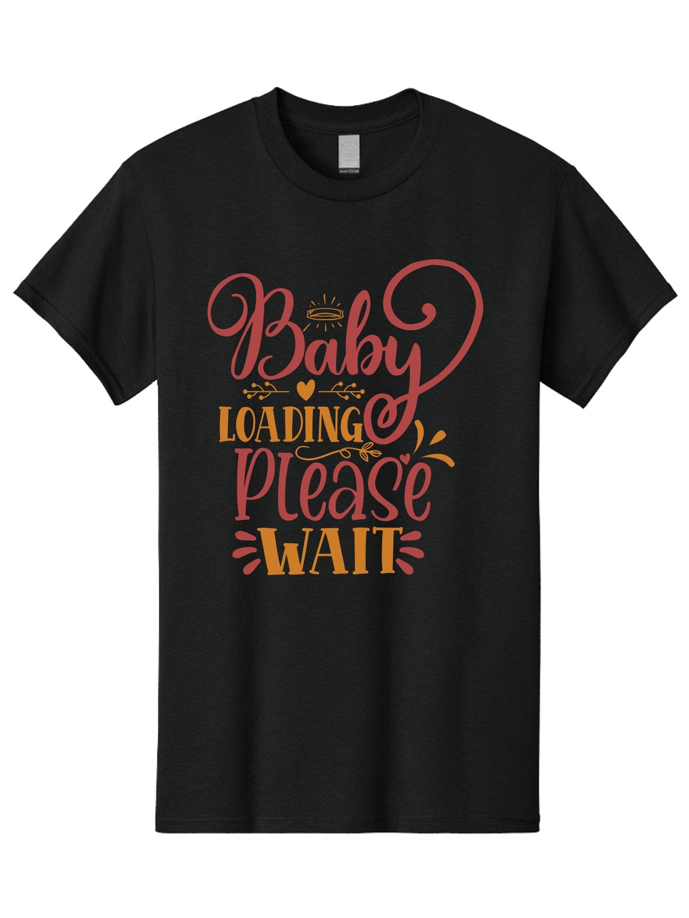 Baby-Loading-Please-Wait Men'S Graphic Tee, 100% Cotton, Comfortable Casual Summer Wear, Machine Washable, Baby Loading, Please Wait, Digital Art, Pregnancy Announcement, Pink Text, Whimsical Design, Orange Accents, Gender Reveal, Aad358 6
