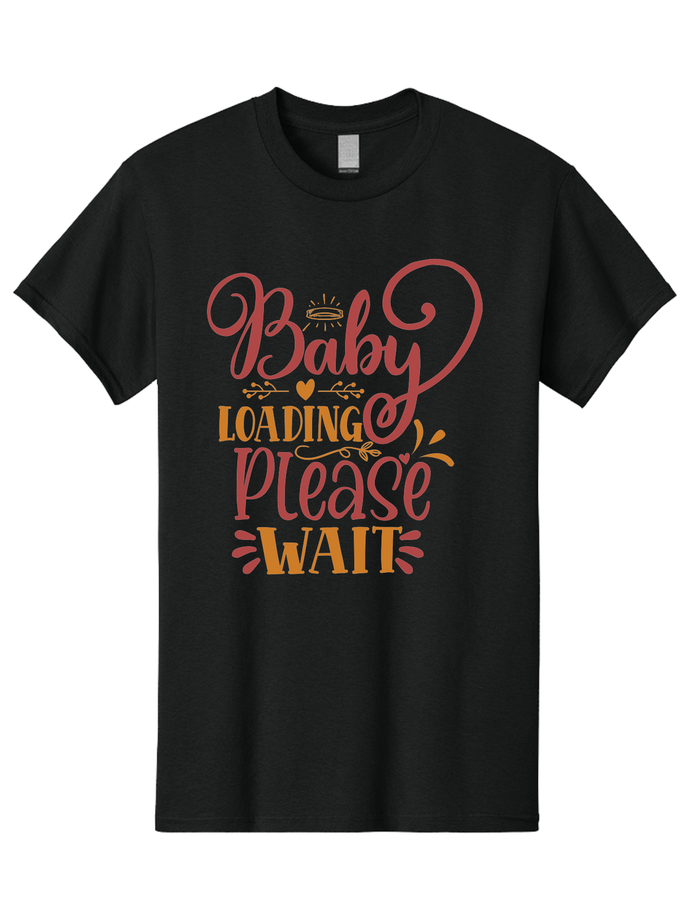 Baby-Loading-Please-Wait Men'S Graphic Tee, 100% Cotton, Comfortable Casual Summer Wear, Machine Washable, Baby Loading, Please Wait, Digital Art, Pregnancy Announcement, Pink Text, Whimsical Design, Orange Accents, Gender Reveal, Aad358 13