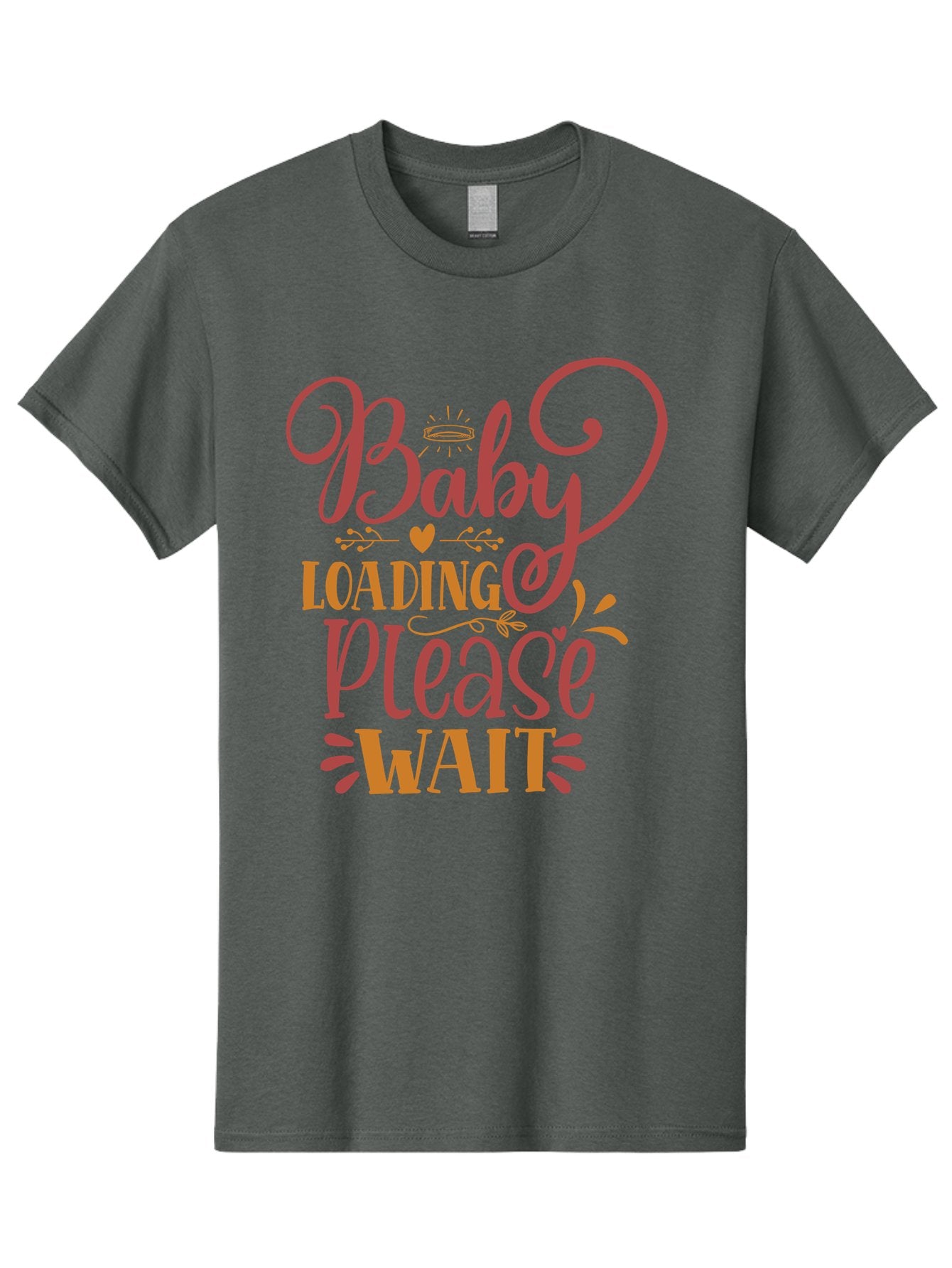 Baby-Loading-Please-Wait Men'S Graphic Tee, 100% Cotton, Comfortable Casual Summer Wear, Machine Washable, Baby Loading, Please Wait, Digital Art, Pregnancy Announcement, Pink Text, Whimsical Design, Orange Accents, Gender Reveal, Aad358