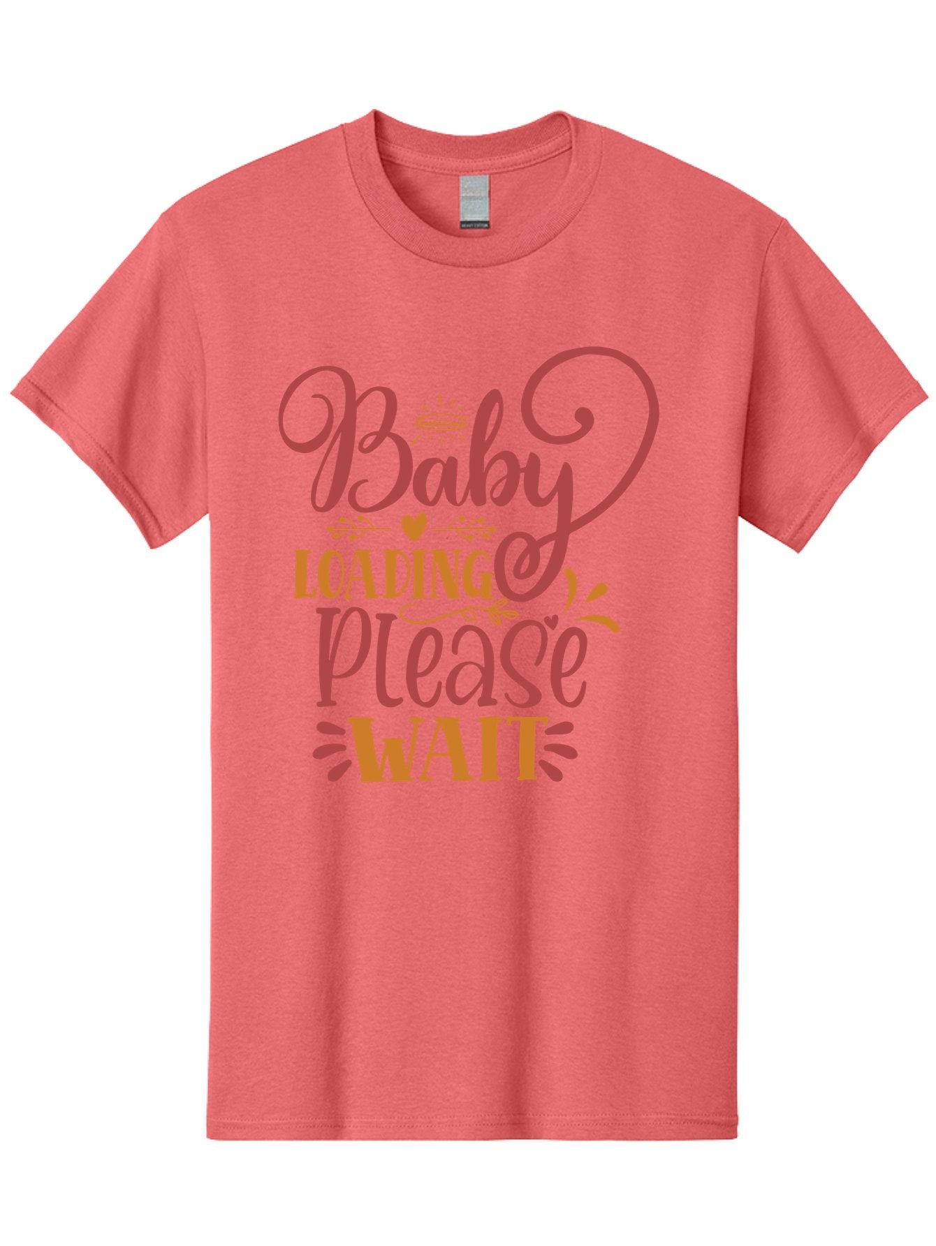 Baby-Loading-Please-Wait Men'S Graphic Tee, 100% Cotton, Comfortable Casual Summer Wear, Machine Washable, Baby Loading, Please Wait, Digital Art, Pregnancy Announcement, Pink Text, Whimsical Design, Orange Accents, Gender Reveal, Aad358