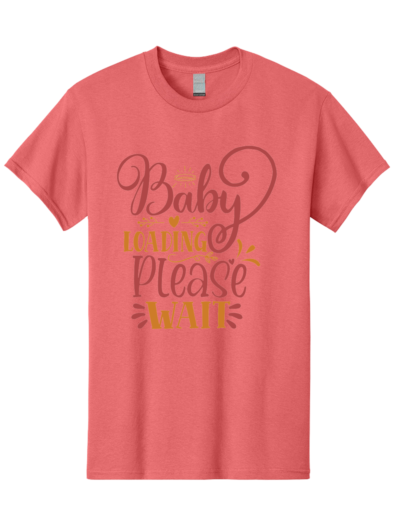 Baby-Loading-Please-Wait Men'S Graphic Tee, 100% Cotton, Comfortable Casual Summer Wear, Machine Washable, Baby Loading, Please Wait, Digital Art, Pregnancy Announcement, Pink Text, Whimsical Design, Orange Accents, Gender Reveal, Aad358 19