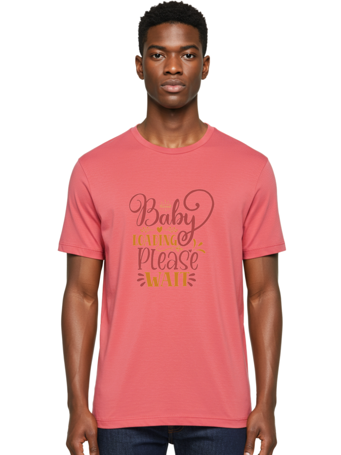 Baby-Loading-Please-Wait Men'S Graphic Tee, 100% Cotton, Comfortable Casual Summer Wear, Machine Washable, Baby Loading, Please Wait, Digital Art, Pregnancy Announcement, Pink Text, Whimsical Design, Orange Accents, Gender Reveal, Aad358 20