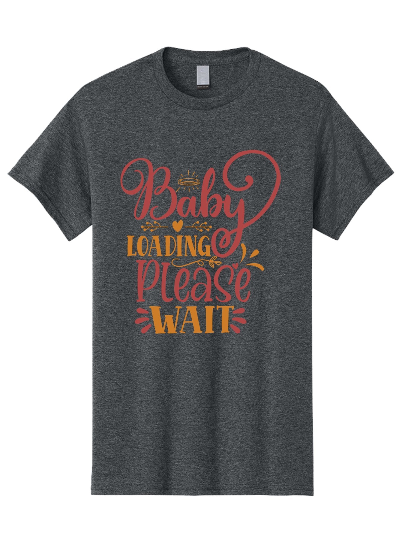 Baby-Loading-Please-Wait Men'S Graphic Tee, 100% Cotton, Comfortable Casual Summer Wear, Machine Washable, Baby Loading, Please Wait, Digital Art, Pregnancy Announcement, Pink Text, Whimsical Design, Orange Accents, Gender Reveal, Aad358 5
