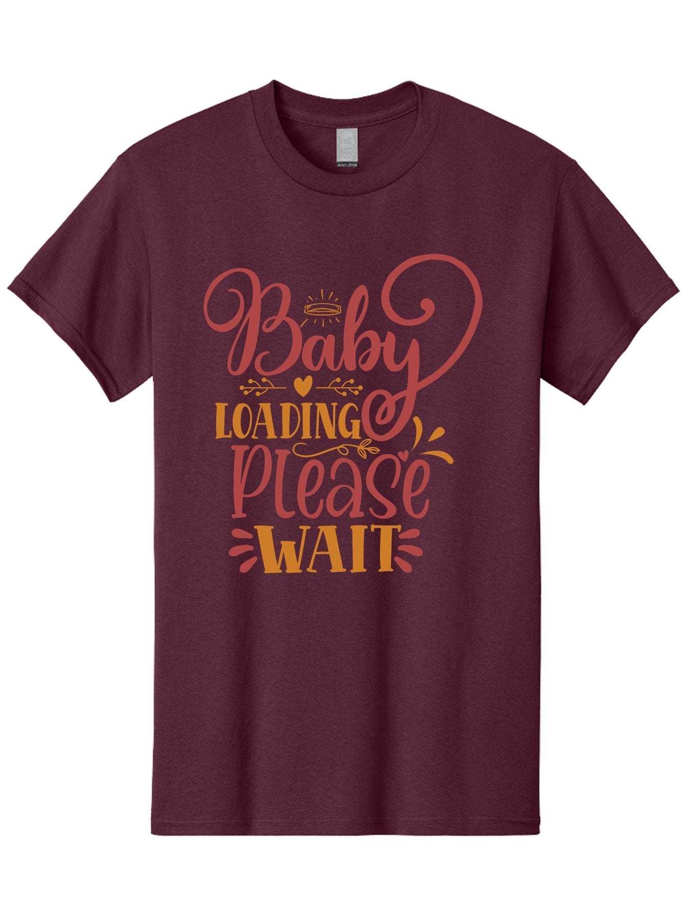 Baby-Loading-Please-Wait Men'S Graphic Tee, 100% Cotton, Comfortable Casual Summer Wear, Machine Washable, Baby Loading, Please Wait, Digital Art, Pregnancy Announcement, Pink Text, Whimsical Design, Orange Accents, Gender Reveal, Aad358 8