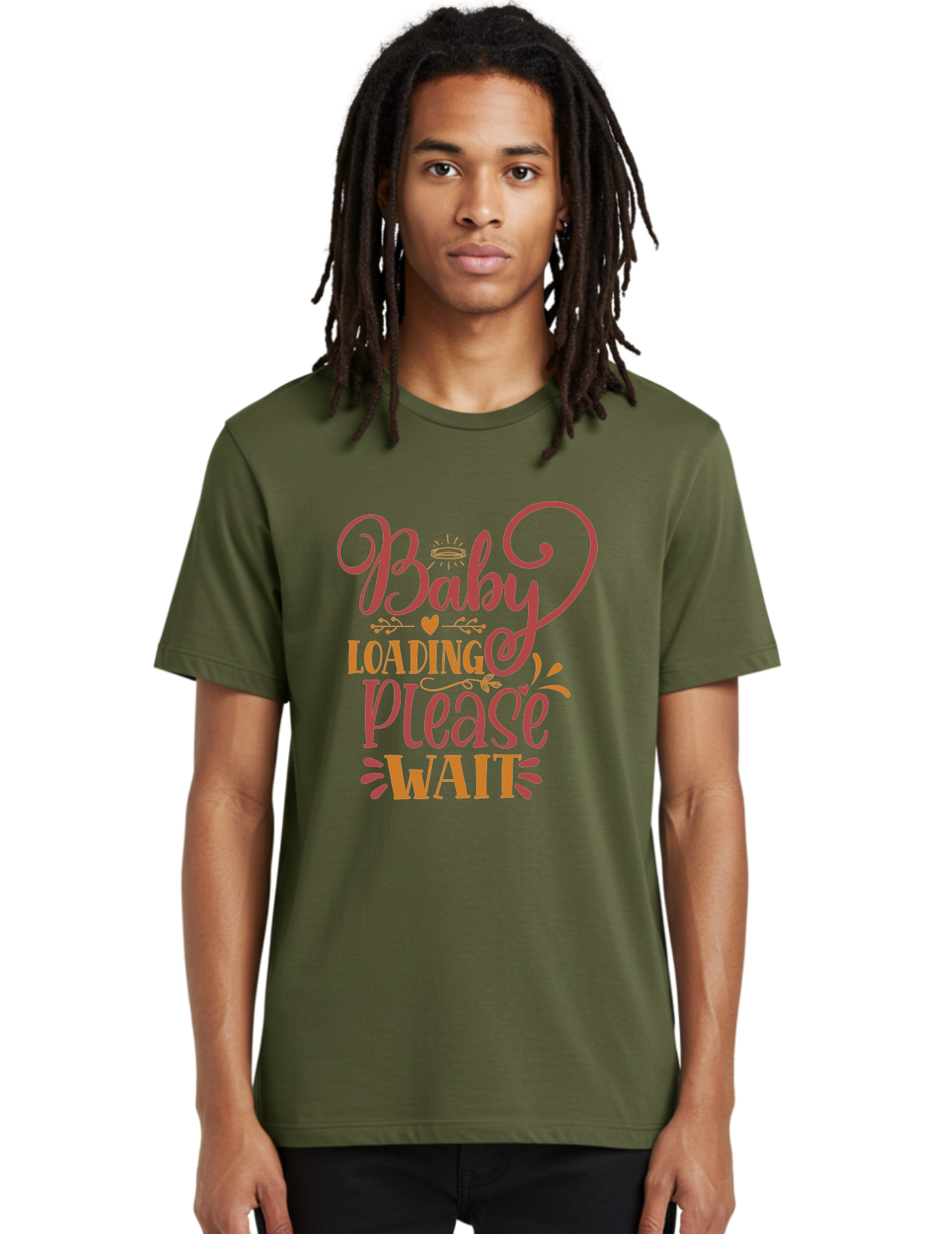 Baby-Loading-Please-Wait Men'S Graphic Tee, 100% Cotton, Comfortable Casual Summer Wear, Machine Washable, Baby Loading, Please Wait, Digital Art, Pregnancy Announcement, Pink Text, Whimsical Design, Orange Accents, Gender Reveal, Aad358 26