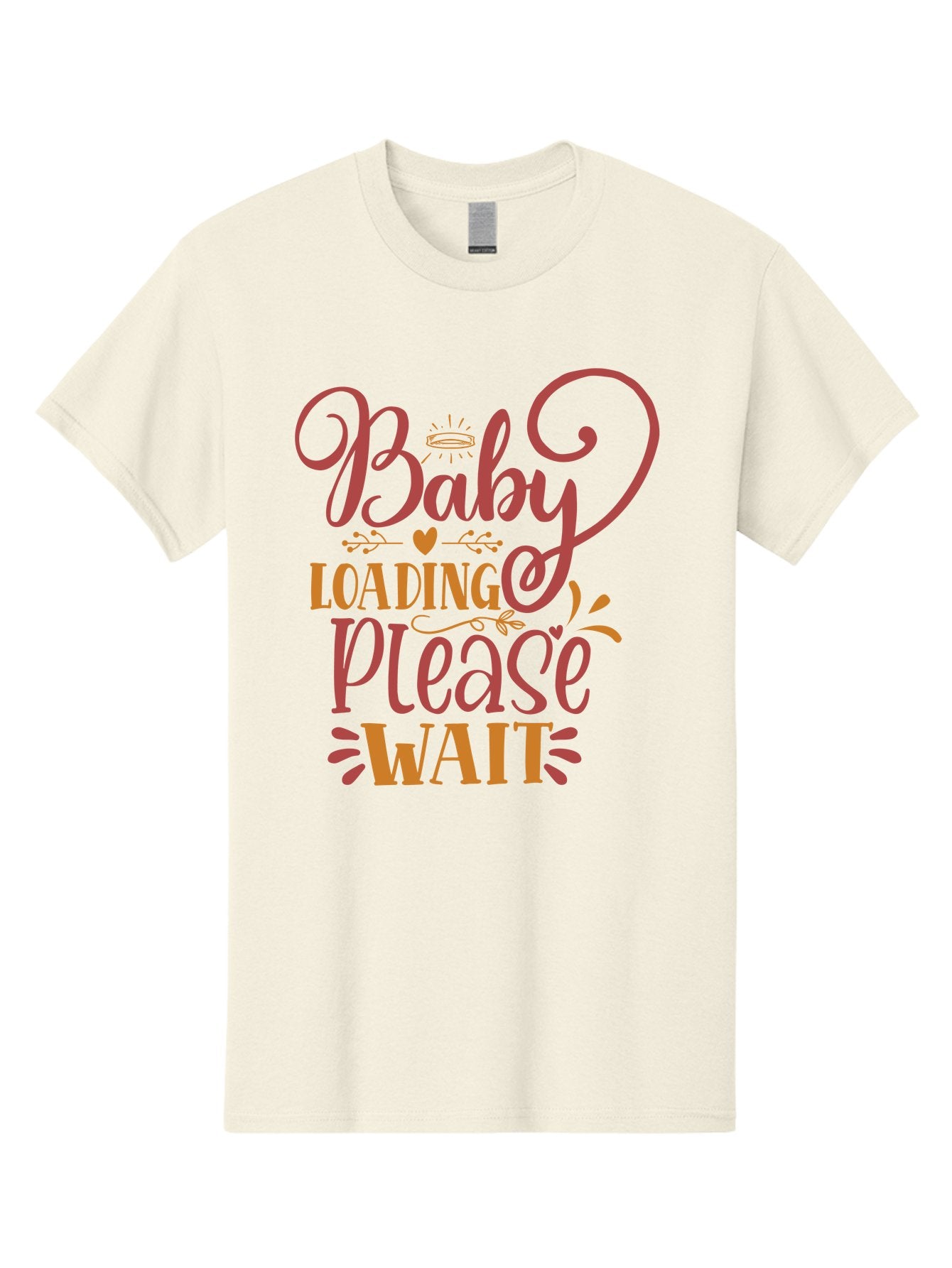 Baby-Loading-Please-Wait Men'S Graphic Tee, 100% Cotton, Comfortable Casual Summer Wear, Machine Washable, Baby Loading, Please Wait, Digital Art, Pregnancy Announcement, Pink Text, Whimsical Design, Orange Accents, Gender Reveal, Aad358 11