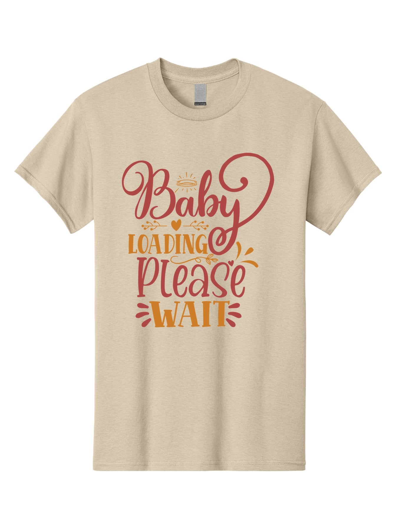 Baby-Loading-Please-Wait Men'S Graphic Tee, 100% Cotton, Comfortable Casual Summer Wear, Machine Washable, Baby Loading, Please Wait, Digital Art, Pregnancy Announcement, Pink Text, Whimsical Design, Orange Accents, Gender Reveal, Aad358 9