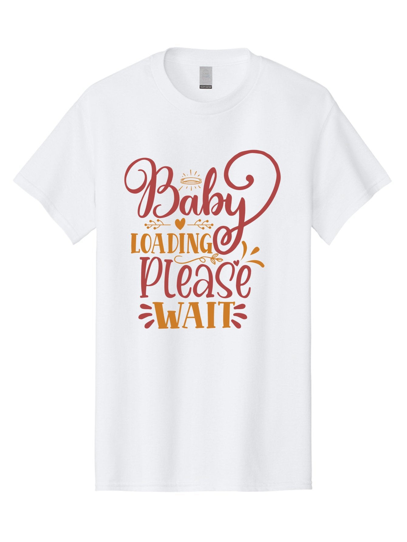 Baby-Loading-Please-Wait Men'S Graphic Tee, 100% Cotton, Comfortable Casual Summer Wear, Machine Washable, Baby Loading, Please Wait, Digital Art, Pregnancy Announcement, Pink Text, Whimsical Design, Orange Accents, Gender Reveal, Aad358 4
