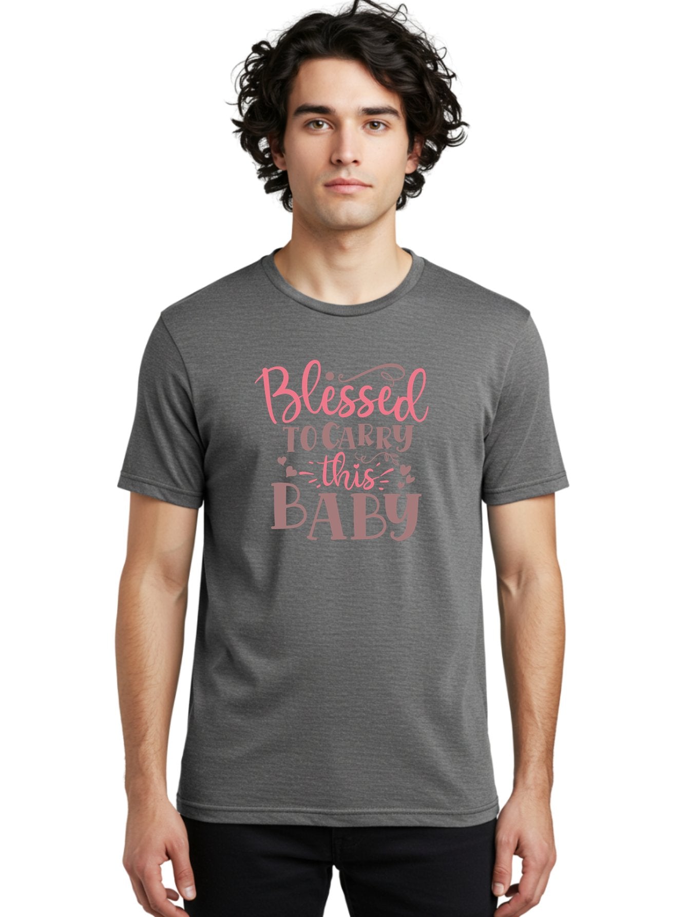 Blessed-To-Carry-This-Baby Men'S Graphic Tee, 100% Cotton, Comfortable Casual Summer Wear, Machine Washable, Pregnancy Quote, Baby Blessing, Expectant Mother, Pink Font, Inspirational Message, Baby Shower Gift, Maternity Message Aad366 27