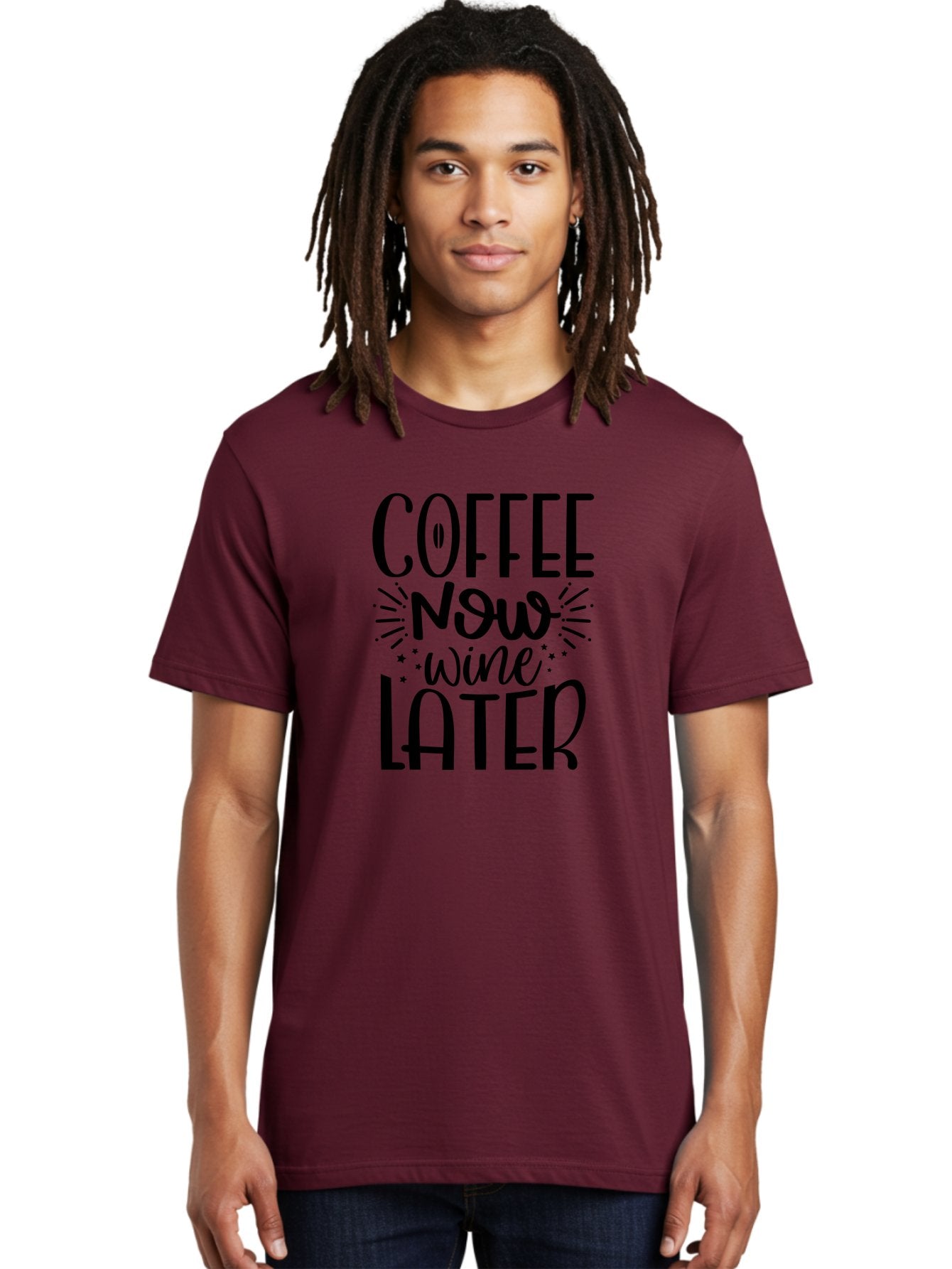 Coffee-Now-Wine-Later Men'S Graphic Tee, 100% Cotton, Comfortable Casual Summer Wear, Machine Washable, Coffee And Wine Quote, Coffee Lover, Wine Enthusiast, Motivational Phrase, Fun Design, Coffee Now Wine Later, Typography Art, Aad374 26