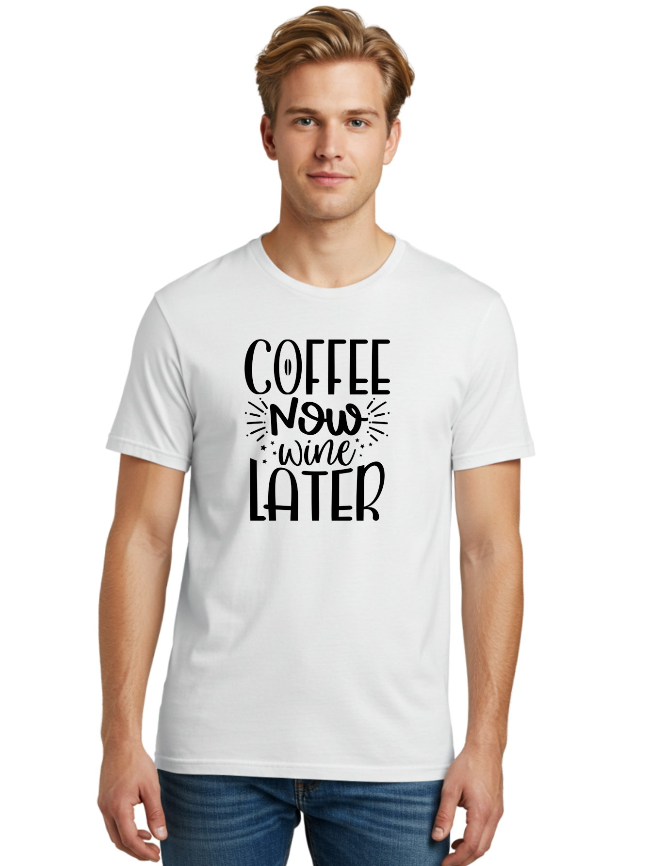 Coffee-Now-Wine-Later Men'S Graphic Tee, 100% Cotton, Comfortable Casual Summer Wear, Machine Washable, Coffee And Wine Quote, Coffee Lover, Wine Enthusiast, Motivational Phrase, Fun Design, Coffee Now Wine Later, Typography Art, Aad374 18