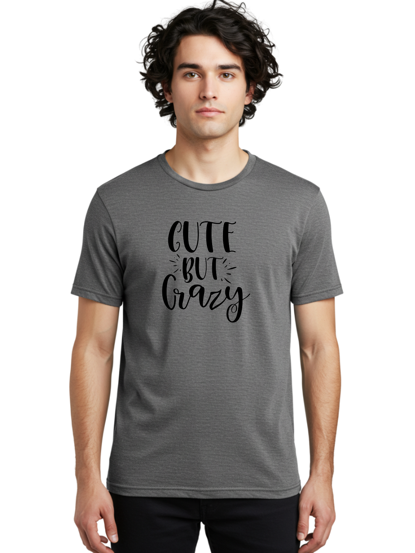 Cute-But-Crazy Men'S Graphic Tee, 100% Cotton, Comfortable Casual Summer Wear, Machine Washable, Funny Quote, Cute But Crazy, Quirky Phrase, Humorous Saying, Playful Font, Inspirational Quote, Motivational Words, Bold Typography Aad379 16