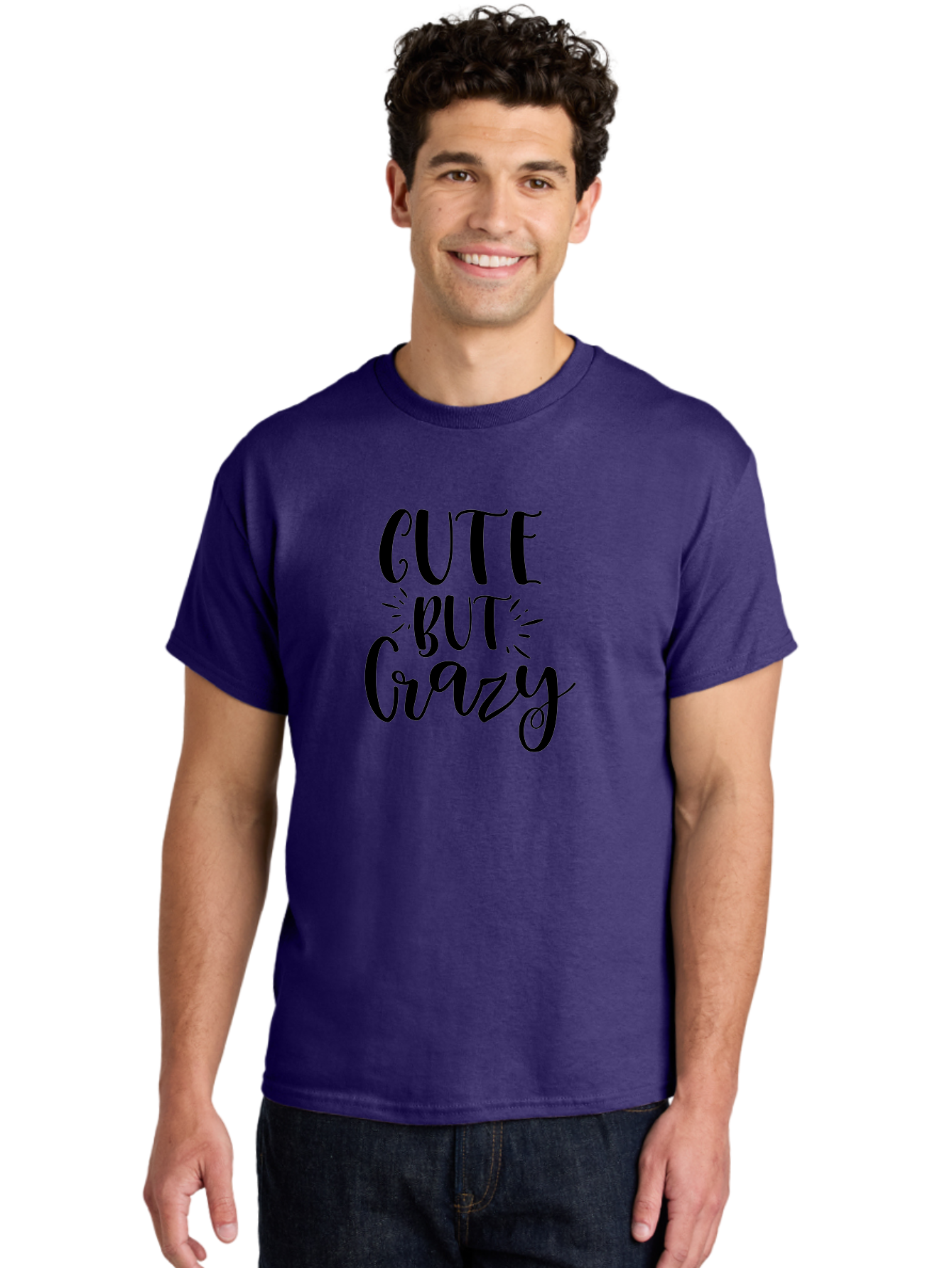 Cute-But-Crazy Men'S Graphic Tee, 100% Cotton, Comfortable Casual Summer Wear, Machine Washable, Funny Quote, Cute But Crazy, Quirky Phrase, Humorous Saying, Playful Font, Inspirational Quote, Motivational Words, Bold Typography Aad379