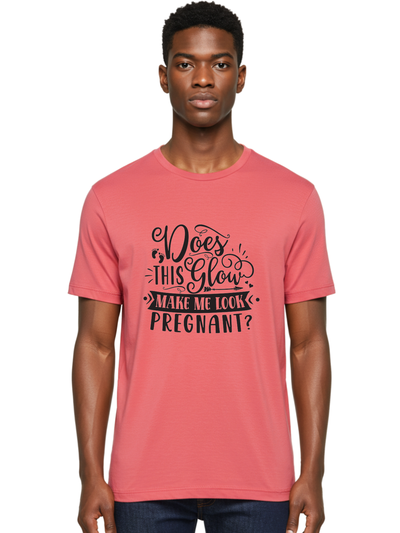 Does-This-Glow-Make-Me-Look-Pregnant Men'S Graphic Tee, 100% Cotton, Comfortable Casual Summer Wear, Machine Washable, Funny Pregnancy Quote, Humorous Saying, Whimsical Typography, Pregnancy Glow, Cute Design, Playful Text, Baby Feet Aad382 8