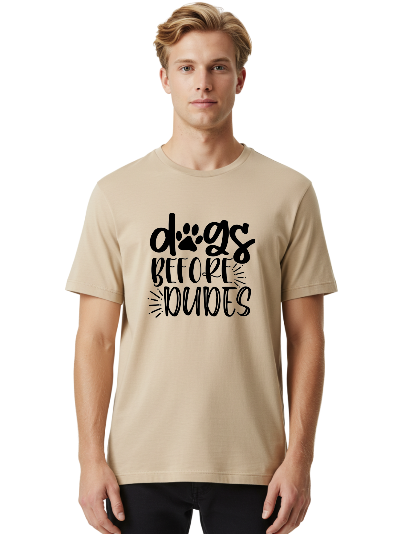 Dogs-Before-Dudes Men'S Graphic Tee, 100% Cotton, Comfortable Casual Summer Wear, Machine Washable, Funny Dog Quote, Dog Lover Gift, Dog Mom, Dog Dad, Paw Print, Humorous Text, Cute Dog Design, Dog Quotes, Funny Designs Aad388 30