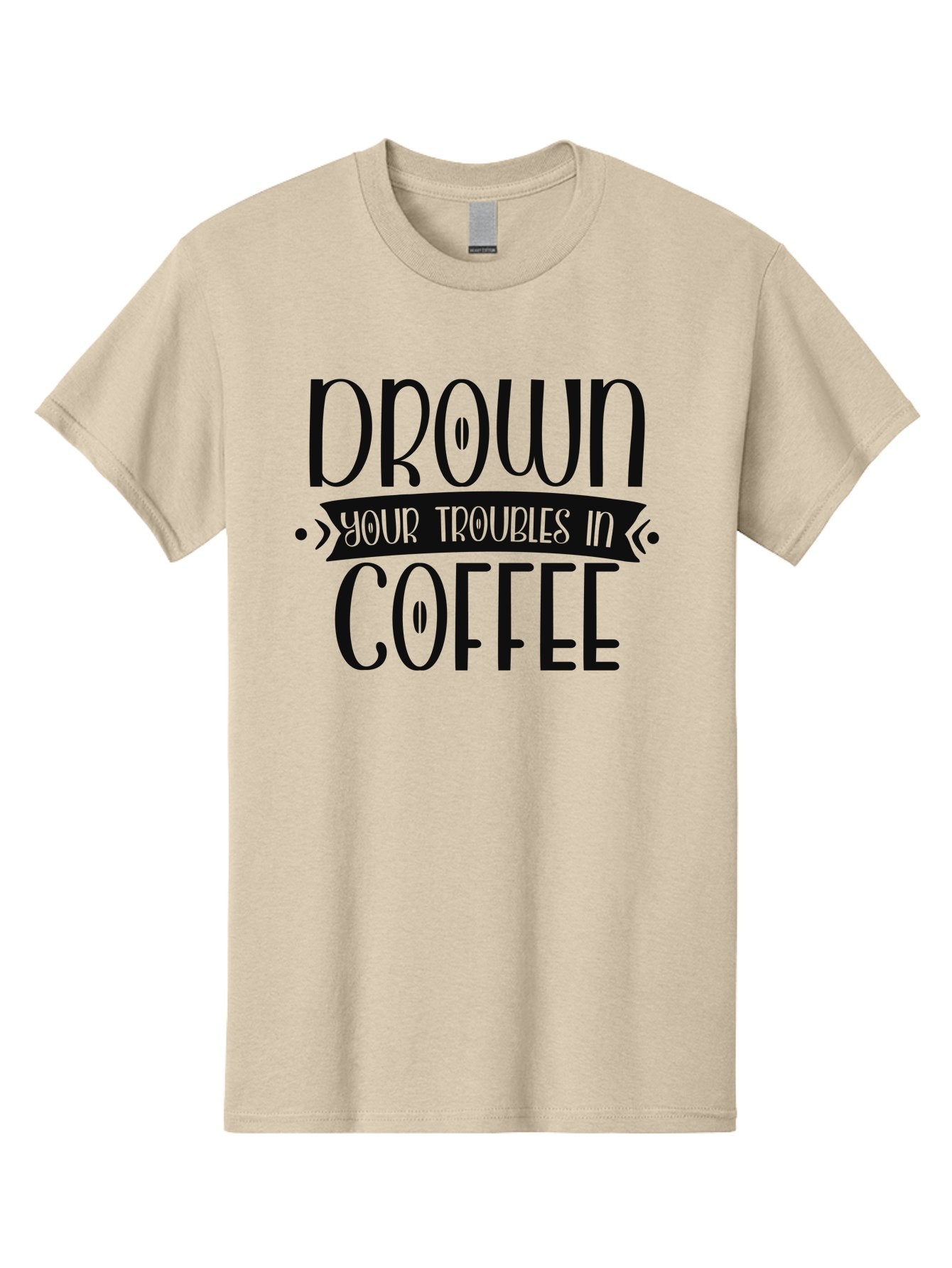 Drown-Your-Troubles-In-Coffee Men'S Graphic Tee, 100% Cotton, Comfortable Casual Summer Wear, Machine Washable, Motivational Quote, Coffee Lover, Drown Your Troubles, Coffee Quote, Morning Motivation, Positivity, Humor, Typography Aad391