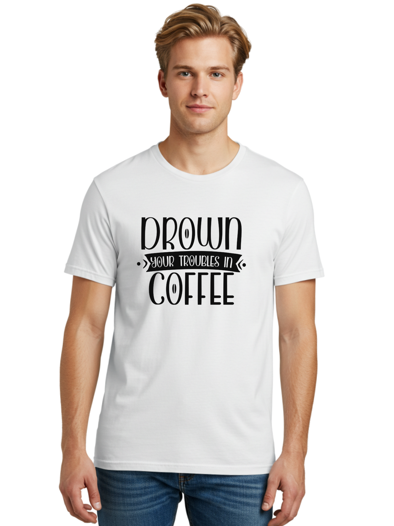 Drown-Your-Troubles-In-Coffee Men'S Graphic Tee, 100% Cotton, Comfortable Casual Summer Wear, Machine Washable, Motivational Quote, Coffee Lover, Drown Your Troubles, Coffee Quote, Morning Motivation, Positivity, Humor, Typography Aad391 6