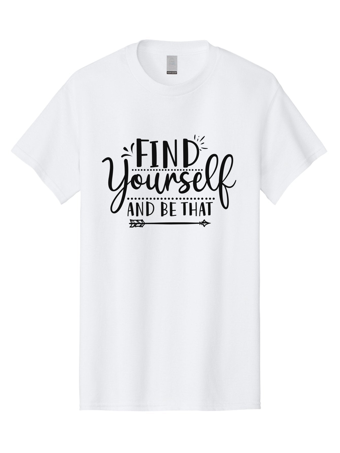 Find-Yourself-And-Be-That Men'S Graphic Tee, 100% Cotton, Comfortable Casual Summer Wear, Machine Washable, Inspirational Quote, Motivational Phrase, Self-Discovery, Empowerment, Positivity, Arrow Symbol, Bold Typography, Dotted Lines, Aad393
