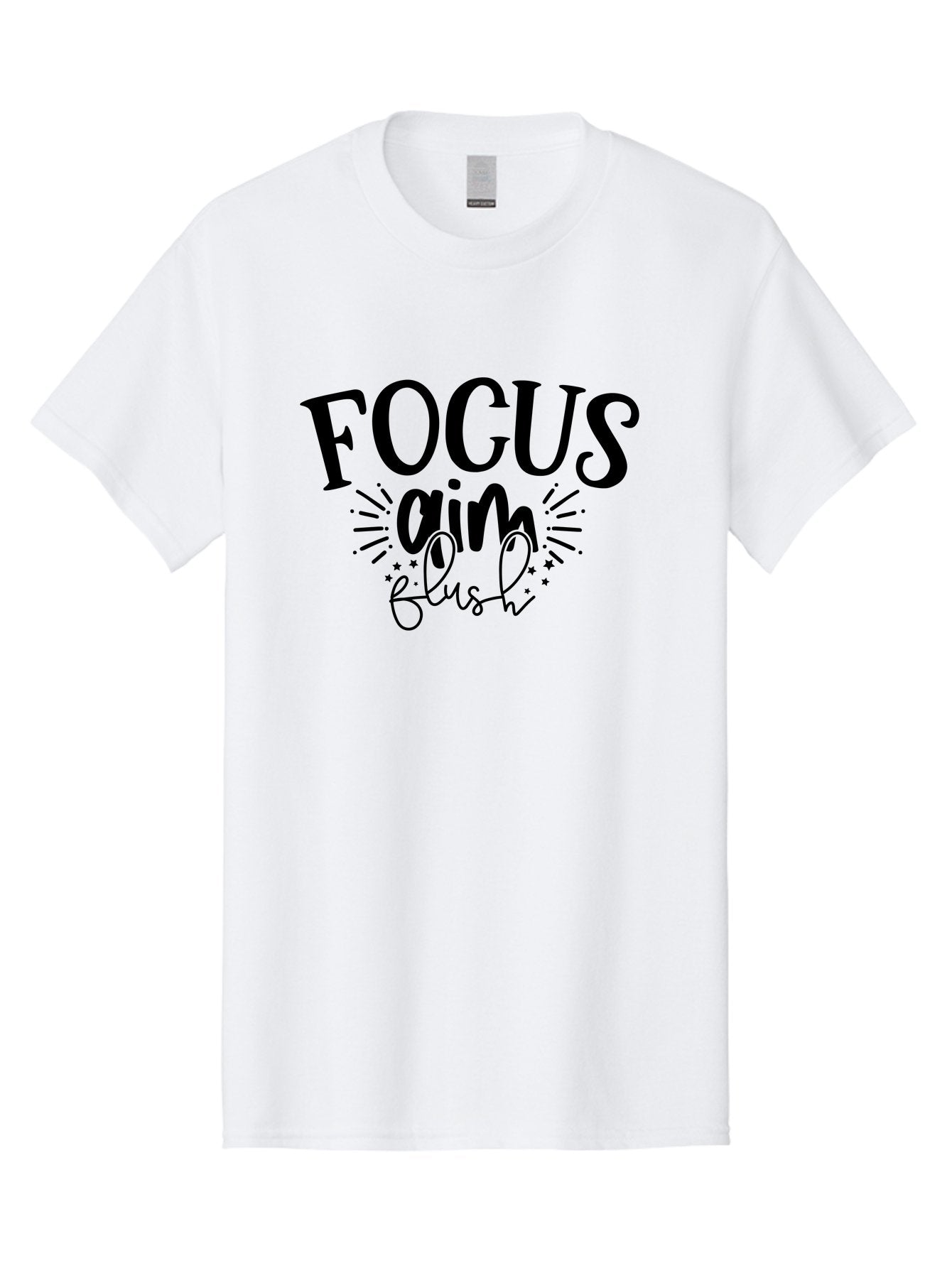 Focus-Aim-Flush Men'S Graphic Tee, 100% Cotton, Comfortable Casual Summer Wear, Machine Washable, Motivational Quote, Focus On Your Goals, Inspirational Phrase, Aim High, Flush With Success, Motivational Typography, Positive Affirmation, Aad396