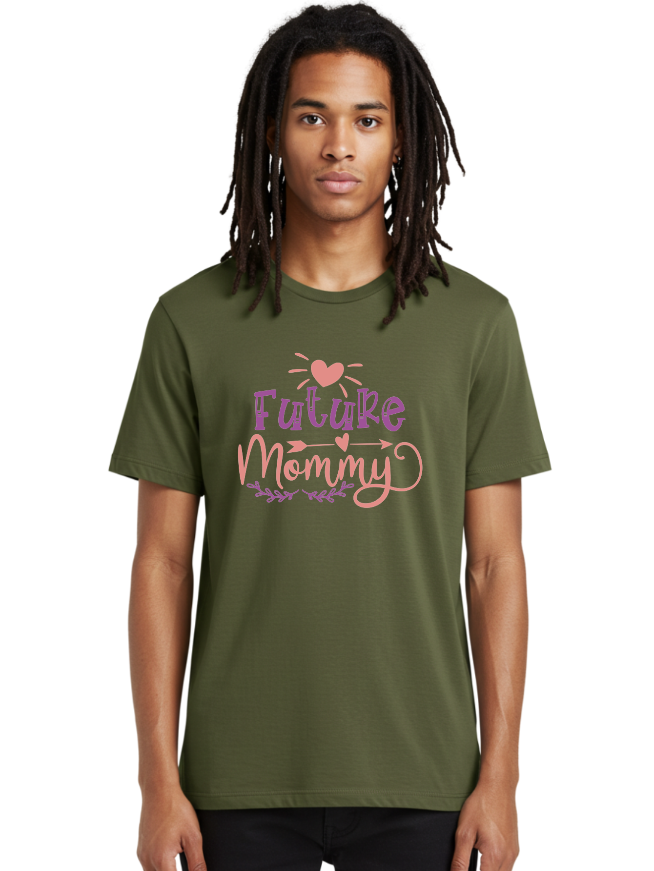 Future-Mommy Men'S Graphic Tee, 100% Cotton, Comfortable Casual Summer Wear, Machine Washable, Future Mommy, Pregnancy Announcement, Baby On Board, New Mom, Heart Design, Arrow Symbol, Floral Wreath, Motherhood, Parenting Journey, Love, Aad403