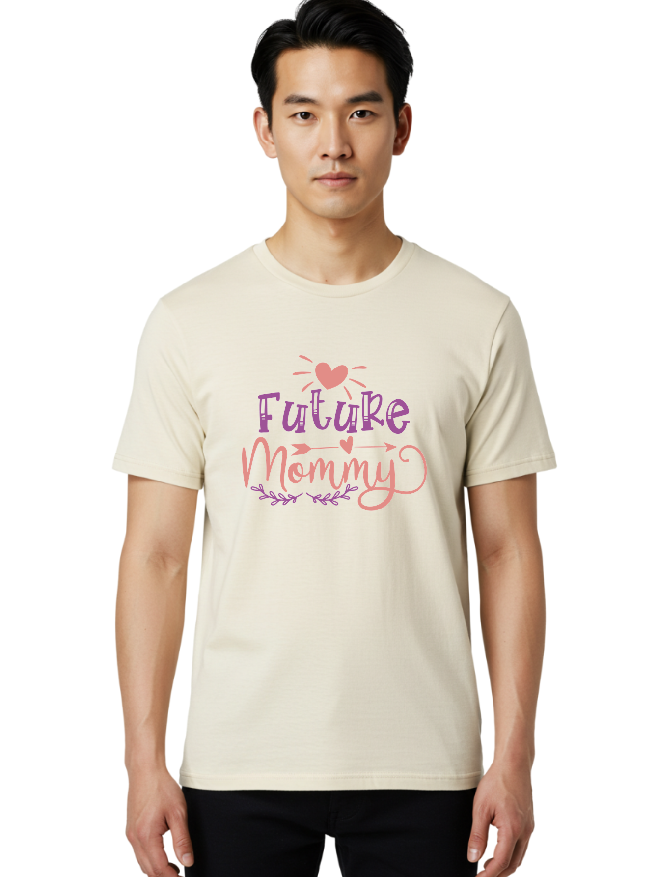 Future-Mommy Men'S Graphic Tee, 100% Cotton, Comfortable Casual Summer Wear, Machine Washable, Future Mommy, Pregnancy Announcement, Baby On Board, New Mom, Heart Design, Arrow Symbol, Floral Wreath, Motherhood, Parenting Journey, Love, Aad403 14