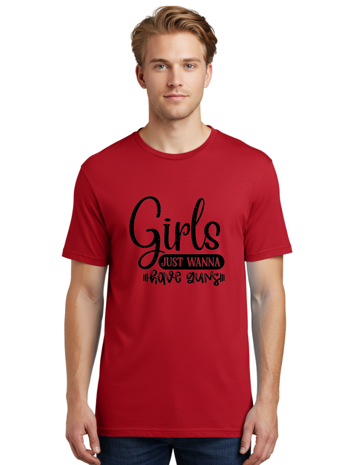 Girls-Just-Wanna-Have-Guns Men'S Graphic Tee, 100% Cotton, Comfortable Casual Summer Wear, Machine Washable, Funny Quote, Sassy Saying, Girls Just Wanna Have Guns, Gun Culture, Female Empowerment, Humorous Phrase, Quirky Design, Women'S Rights Aad404 4
