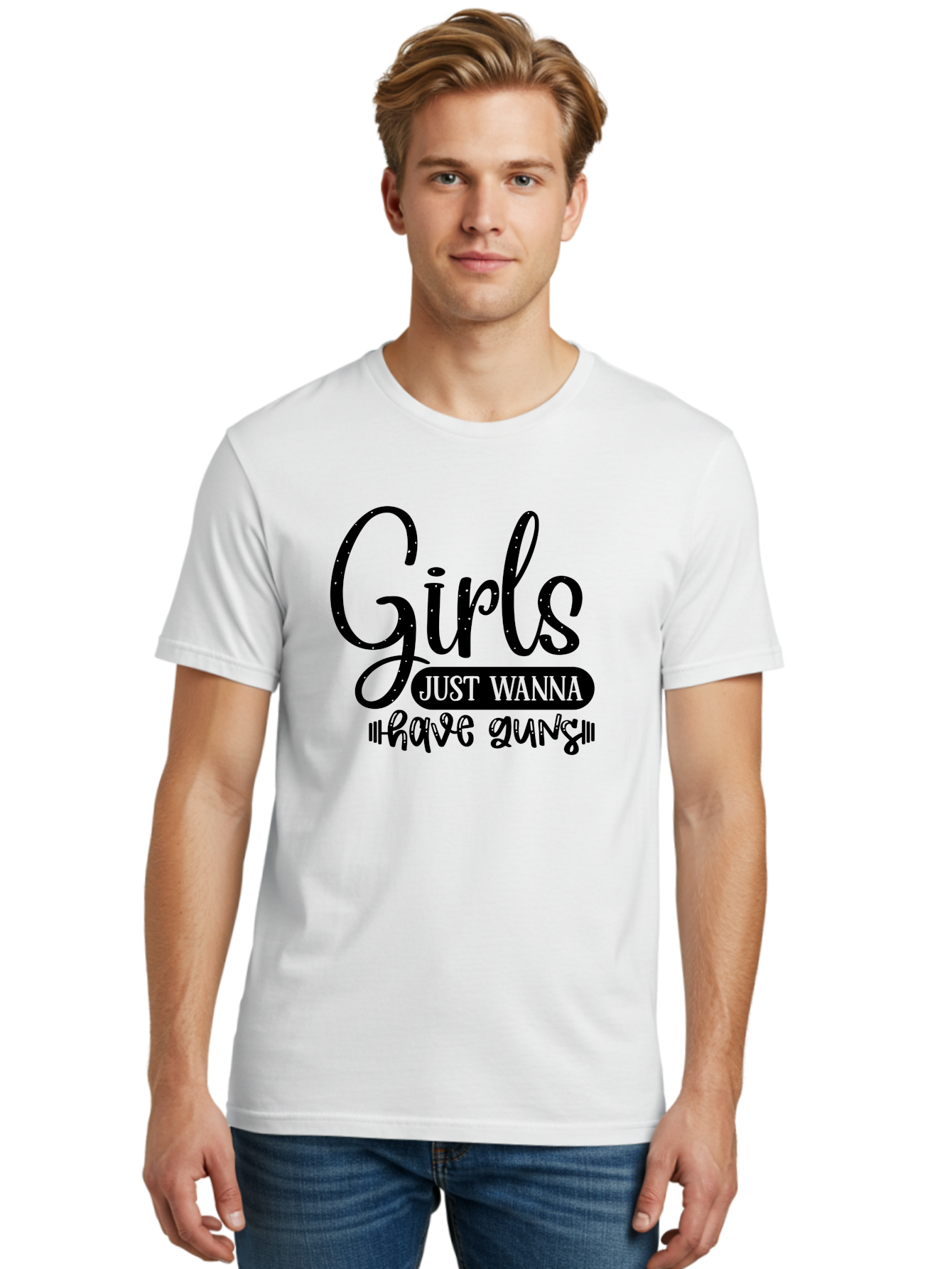 Girls-Just-Wanna-Have-Guns Men'S Graphic Tee, 100% Cotton, Comfortable Casual Summer Wear, Machine Washable, Funny Quote, Sassy Saying, Girls Just Wanna Have Guns, Gun Culture, Female Empowerment, Humorous Phrase, Quirky Design, Women'S Rights Aad404 14