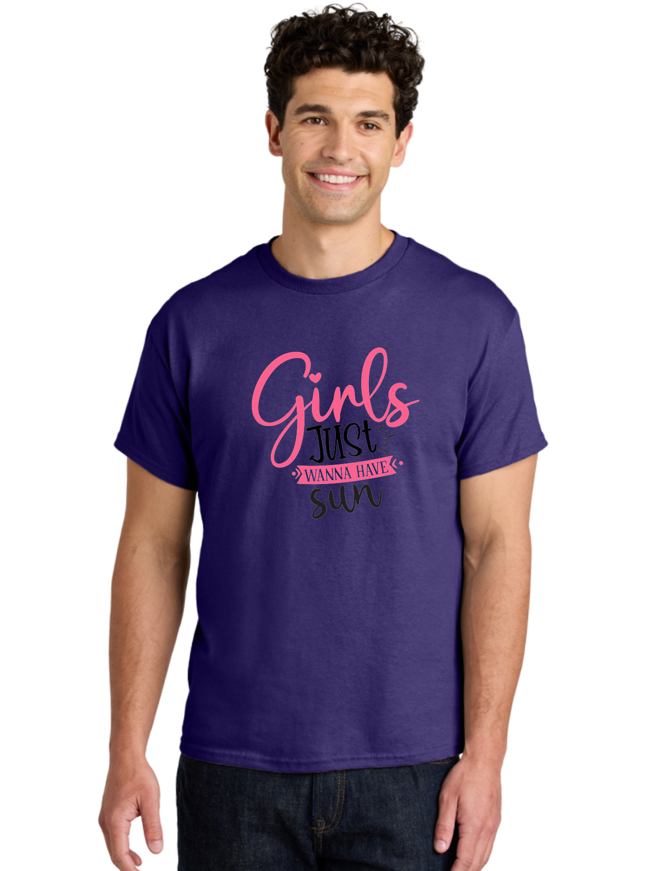 Girls-Just-Wanna-Have-Sun Men'S Graphic Tee, 100% Cotton, Comfortable Casual Summer Wear, Machine Washable, Summer Vibes, Sun Loving Girls, Girls Just Wanna Have Sun, Hand Lettering, Typography Art, Inspirational Quotes, Funny Sayings Aad405 6