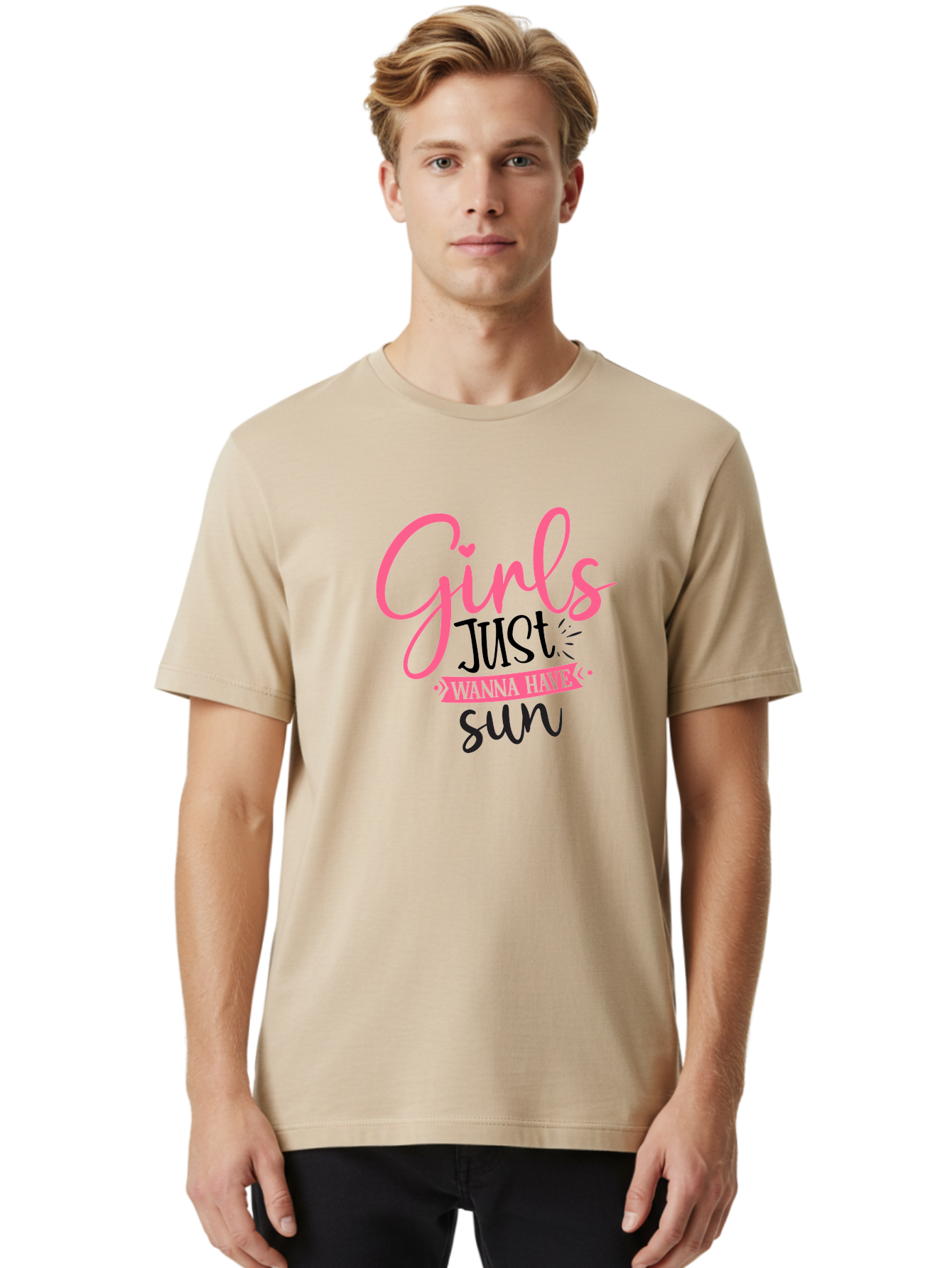 Girls-Just-Wanna-Have-Sun Men'S Graphic Tee, 100% Cotton, Comfortable Casual Summer Wear, Machine Washable, Summer Vibes, Sun Loving Girls, Girls Just Wanna Have Sun, Hand Lettering, Typography Art, Inspirational Quotes, Funny Sayings Aad405