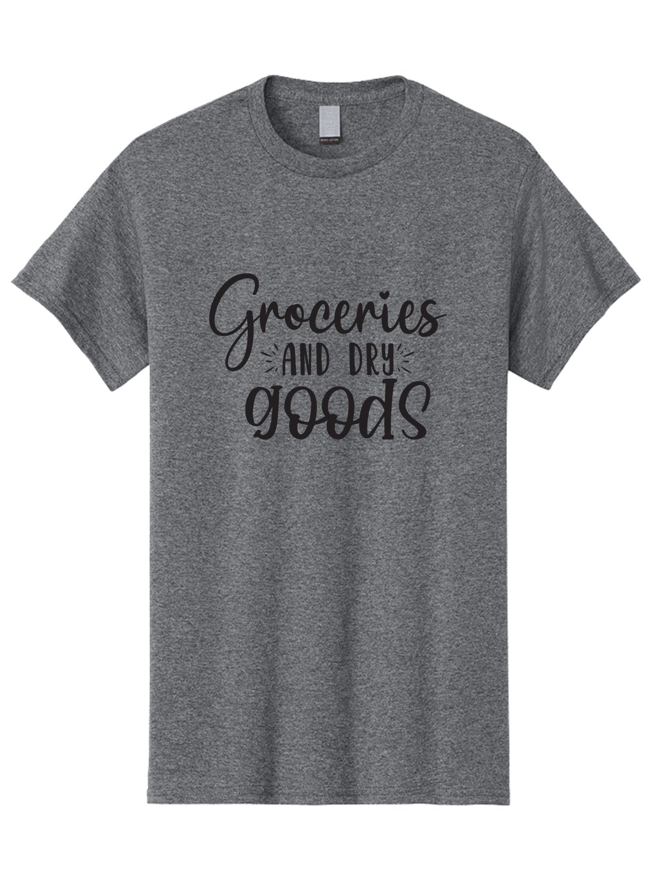 Groceries-And-Dry-Goods Men'S Graphic Tee, 100% Cotton, Comfortable Casual Summer Wear, Machine Washable, Grocery Shopping, Dry Goods, Food Essentials, Household Items, Store Signage, Shopping List, Grocery Store, Retail Signage, Aad407