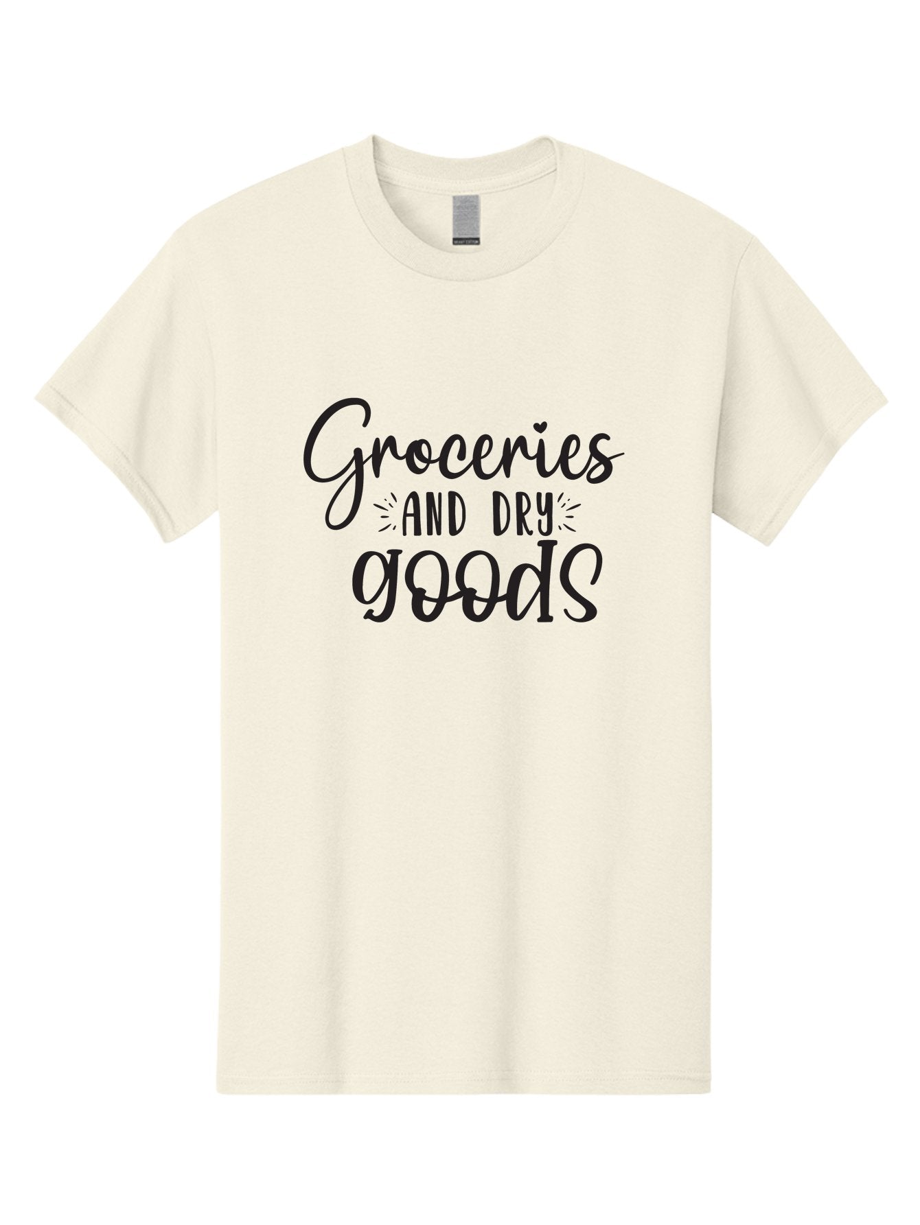 Groceries-And-Dry-Goods Men'S Graphic Tee, 100% Cotton, Comfortable Casual Summer Wear, Machine Washable, Grocery Shopping, Dry Goods, Food Essentials, Household Items, Store Signage, Shopping List, Grocery Store, Retail Signage, Aad407