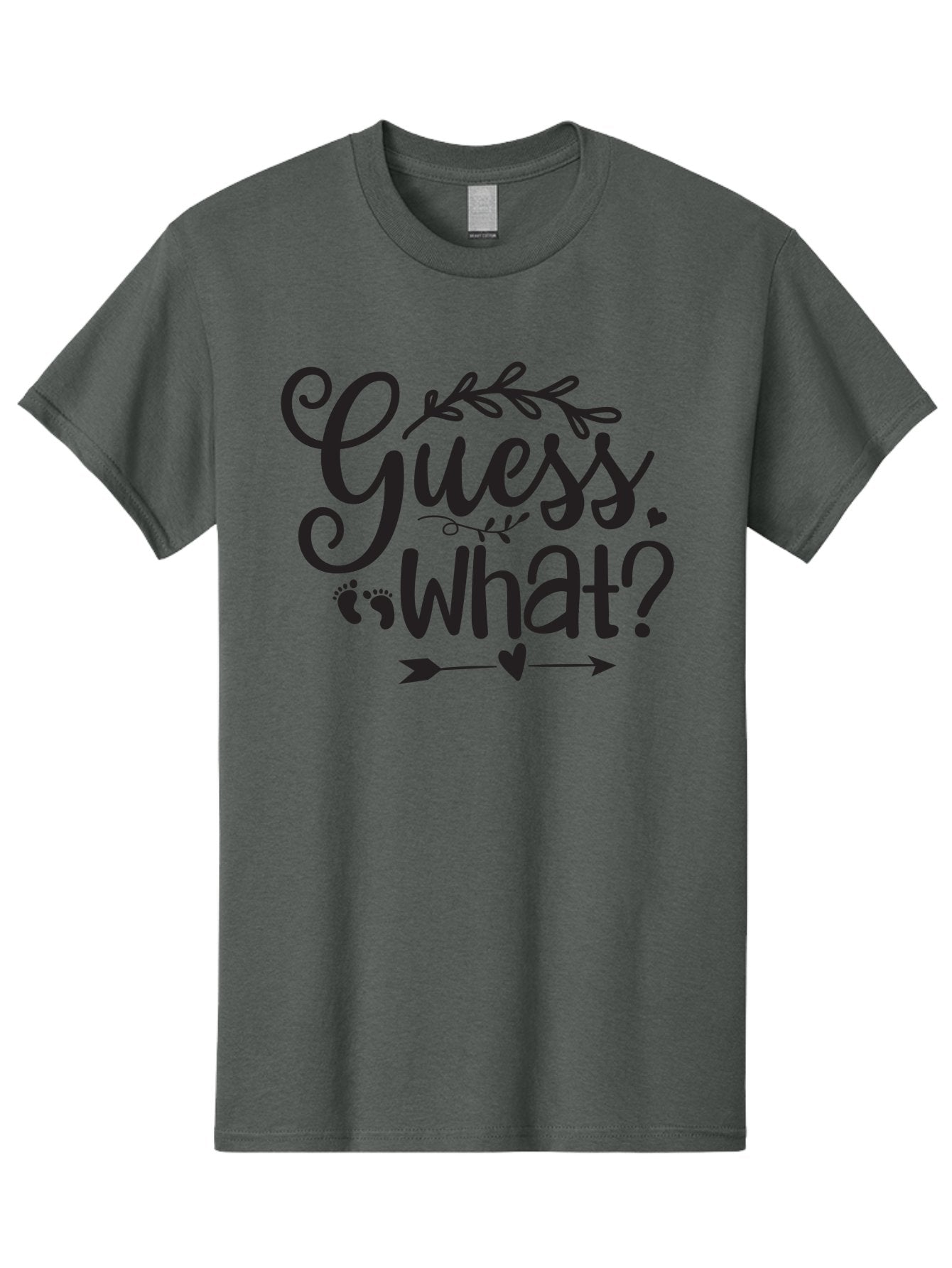 Guess-What Men'S Graphic Tee, 100% Cotton, Comfortable Casual Summer Wear, Machine Washable, Baby Announcement, Pregnancy Reveal, Baby Shower Invitation, New Arrival, Baby Feet, Arrow Design, Floral Wreath, Heart Symbol, Question Mark, Aad408 15