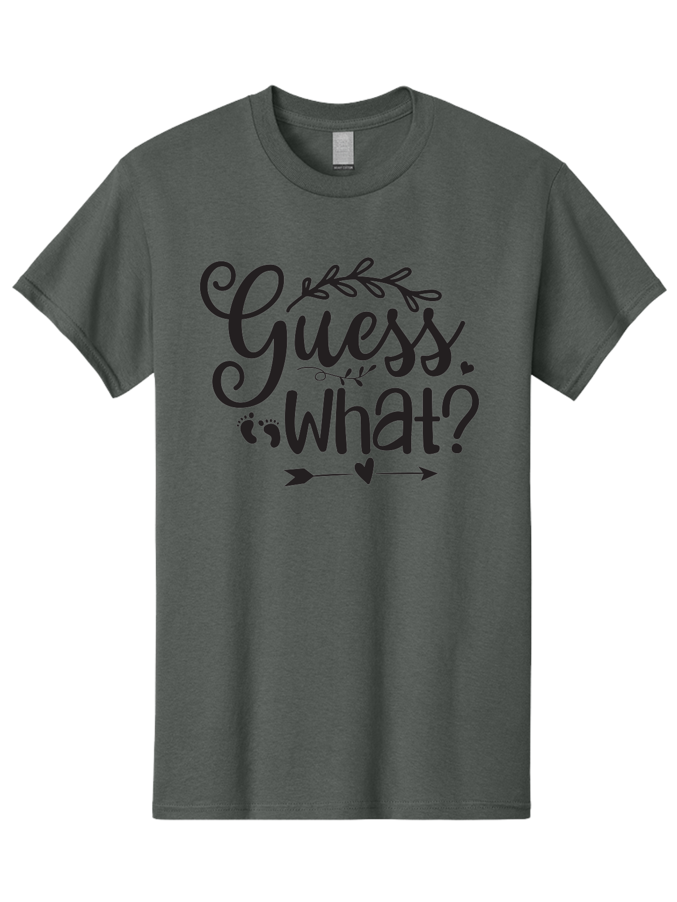 Guess-What Men'S Graphic Tee, 100% Cotton, Comfortable Casual Summer Wear, Machine Washable, Baby Announcement, Pregnancy Reveal, Baby Shower Invitation, New Arrival, Baby Feet, Arrow Design, Floral Wreath, Heart Symbol, Question Mark, Aad408