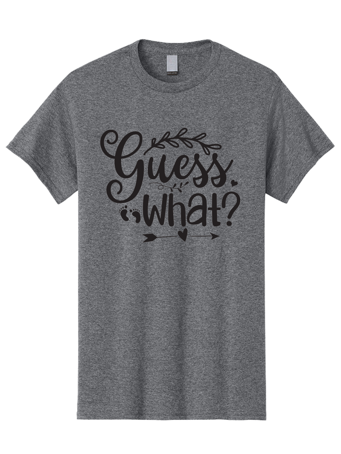 Guess-What Men'S Graphic Tee, 100% Cotton, Comfortable Casual Summer Wear, Machine Washable, Baby Announcement, Pregnancy Reveal, Baby Shower Invitation, New Arrival, Baby Feet, Arrow Design, Floral Wreath, Heart Symbol, Question Mark, Aad408 7