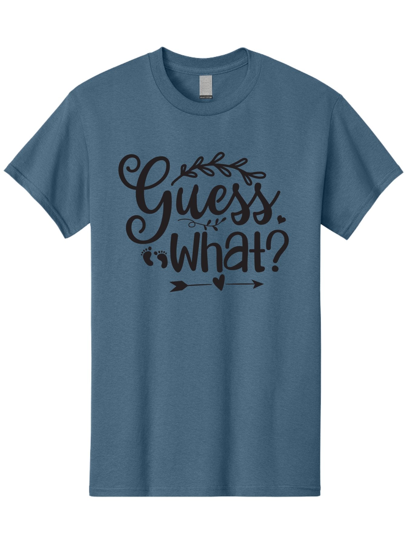 Guess-What Men'S Graphic Tee, 100% Cotton, Comfortable Casual Summer Wear, Machine Washable, Baby Announcement, Pregnancy Reveal, Baby Shower Invitation, New Arrival, Baby Feet, Arrow Design, Floral Wreath, Heart Symbol, Question Mark, Aad408 9