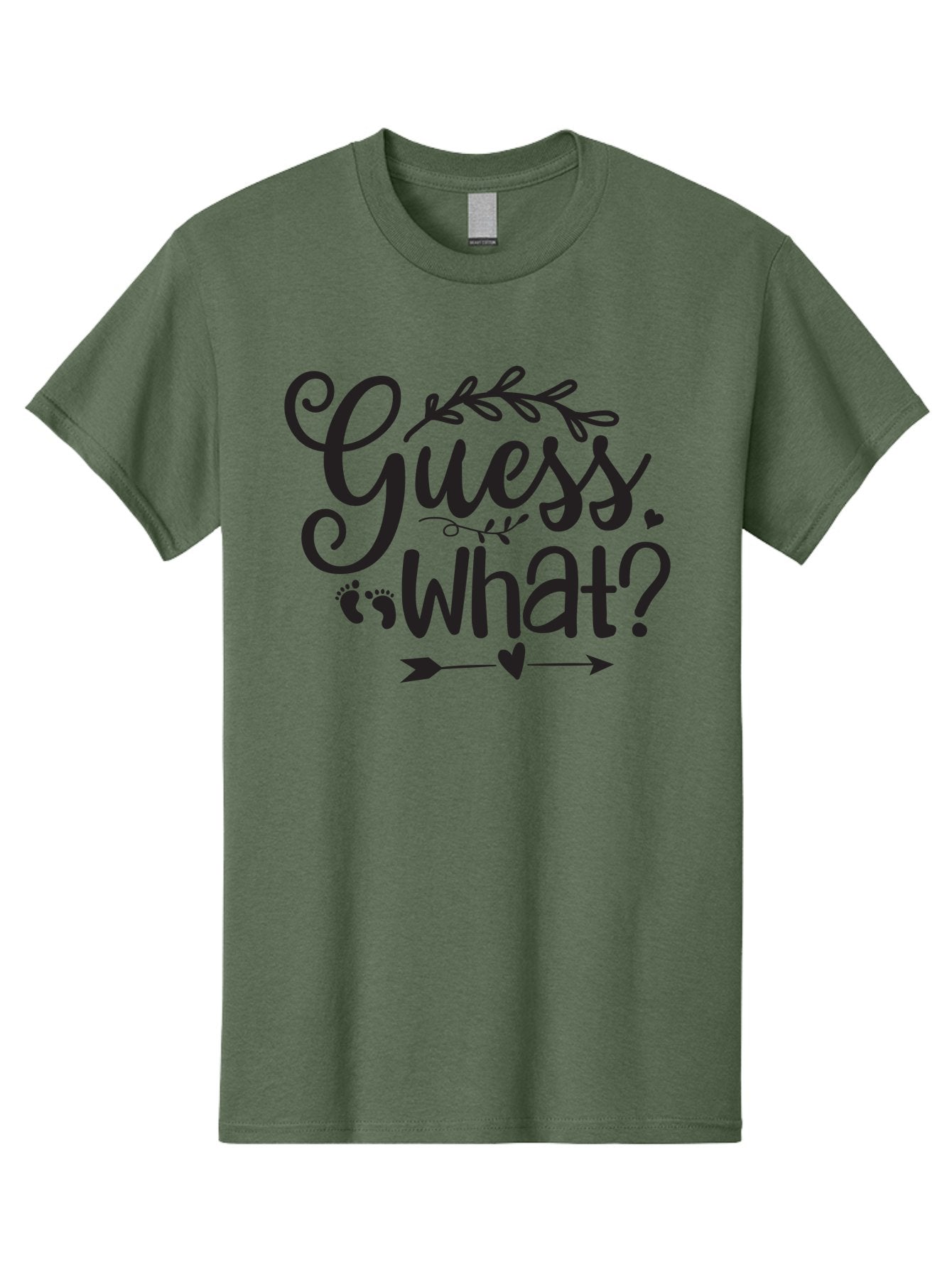 Guess-What Men'S Graphic Tee, 100% Cotton, Comfortable Casual Summer Wear, Machine Washable, Baby Announcement, Pregnancy Reveal, Baby Shower Invitation, New Arrival, Baby Feet, Arrow Design, Floral Wreath, Heart Symbol, Question Mark, Aad408 14
