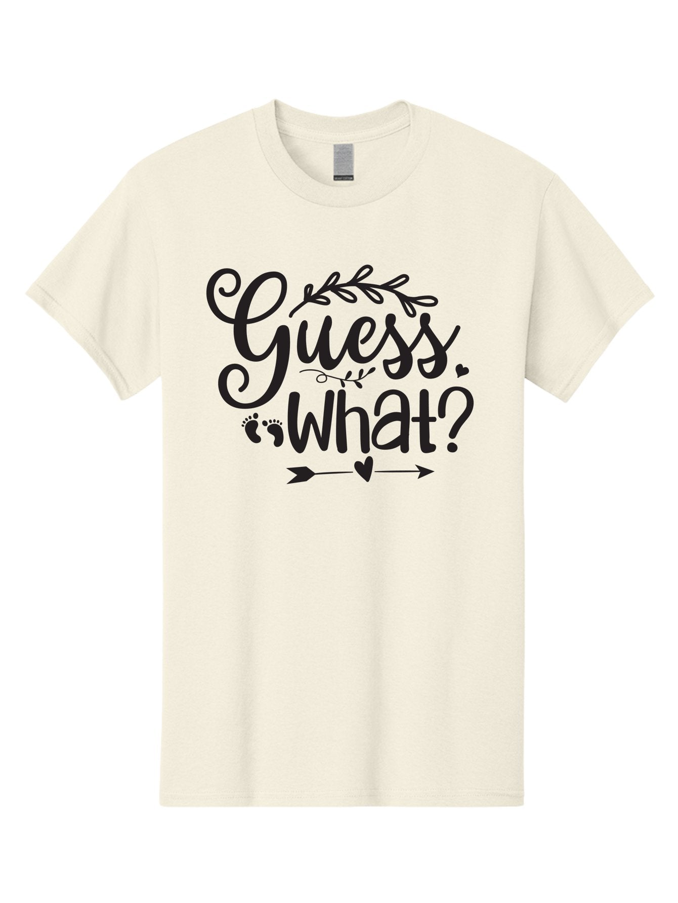 Guess-What Men'S Graphic Tee, 100% Cotton, Comfortable Casual Summer Wear, Machine Washable, Baby Announcement, Pregnancy Reveal, Baby Shower Invitation, New Arrival, Baby Feet, Arrow Design, Floral Wreath, Heart Symbol, Question Mark, Aad408 13