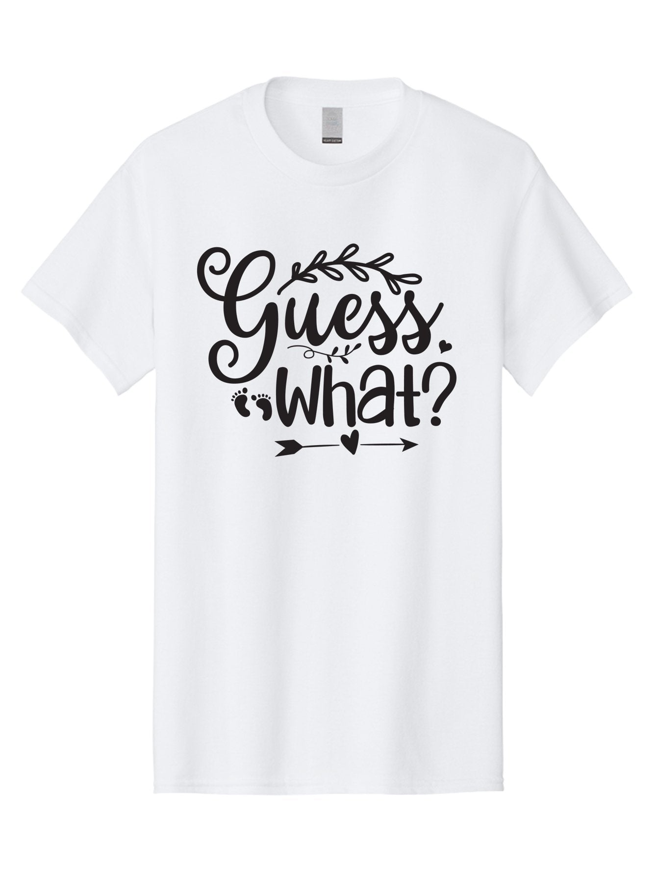 Guess-What Men'S Graphic Tee, 100% Cotton, Comfortable Casual Summer Wear, Machine Washable, Baby Announcement, Pregnancy Reveal, Baby Shower Invitation, New Arrival, Baby Feet, Arrow Design, Floral Wreath, Heart Symbol, Question Mark, Aad408