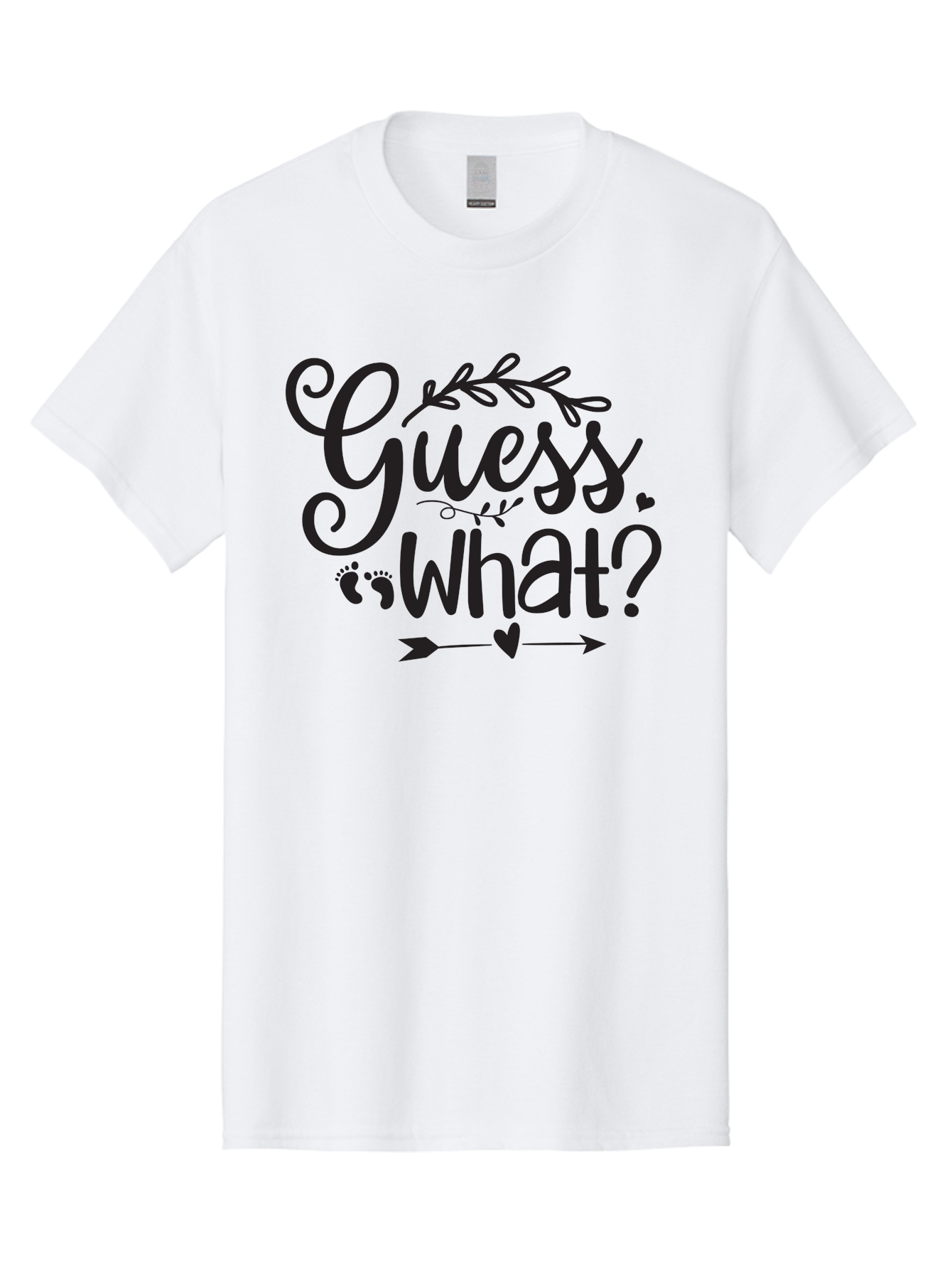 Guess-What Men'S Graphic Tee, 100% Cotton, Comfortable Casual Summer Wear, Machine Washable, Baby Announcement, Pregnancy Reveal, Baby Shower Invitation, New Arrival, Baby Feet, Arrow Design, Floral Wreath, Heart Symbol, Question Mark, Aad408 19