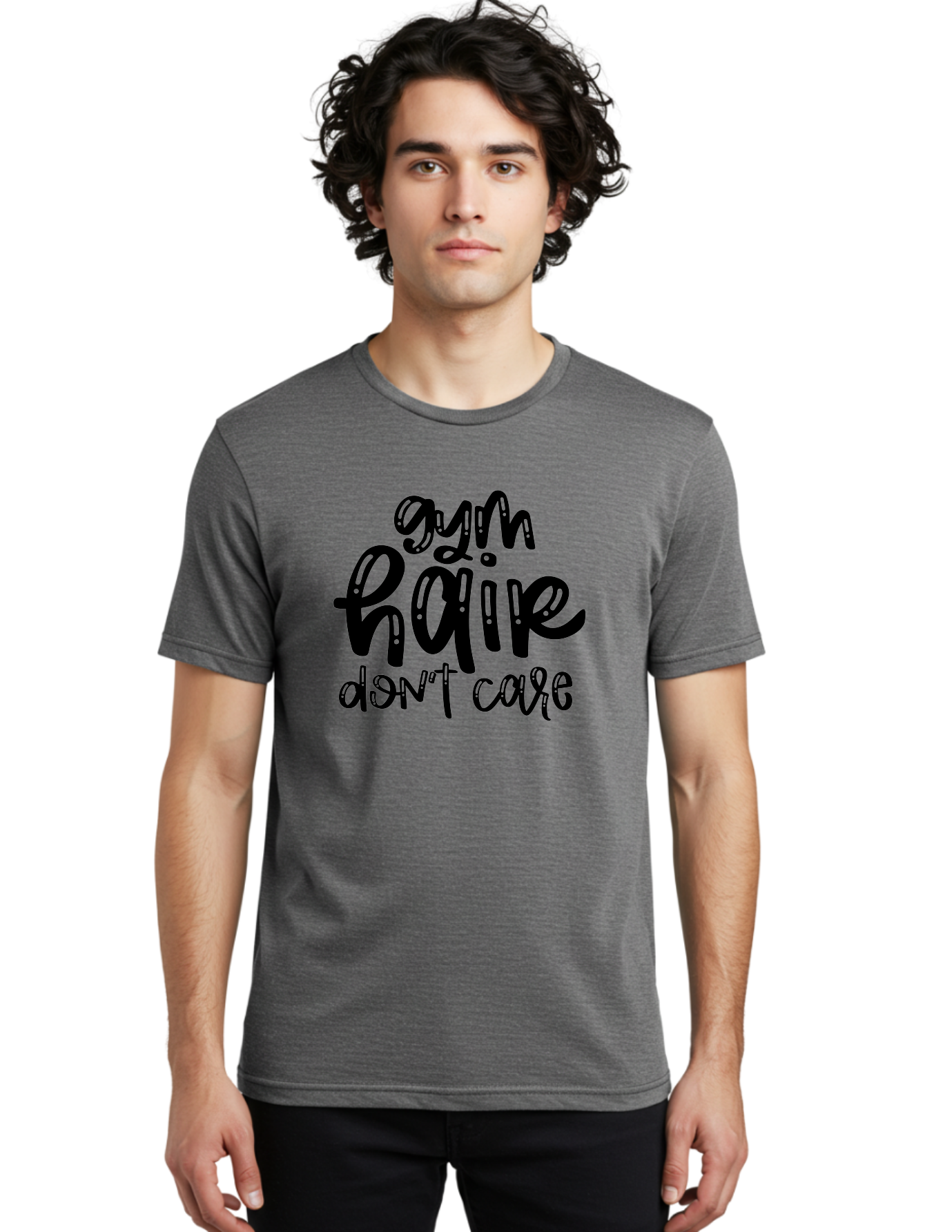Gym-Hair-Don-T-Care Men'S Graphic Tee, 100% Cotton, Comfortable Casual Summer Wear, Machine Washable, Gym Hair Don’T Care, Fitness Motivation, Workout Inspiration, Funny Quotes, Fitness Humor, Motivational Quotes, Gym Culture Aad409