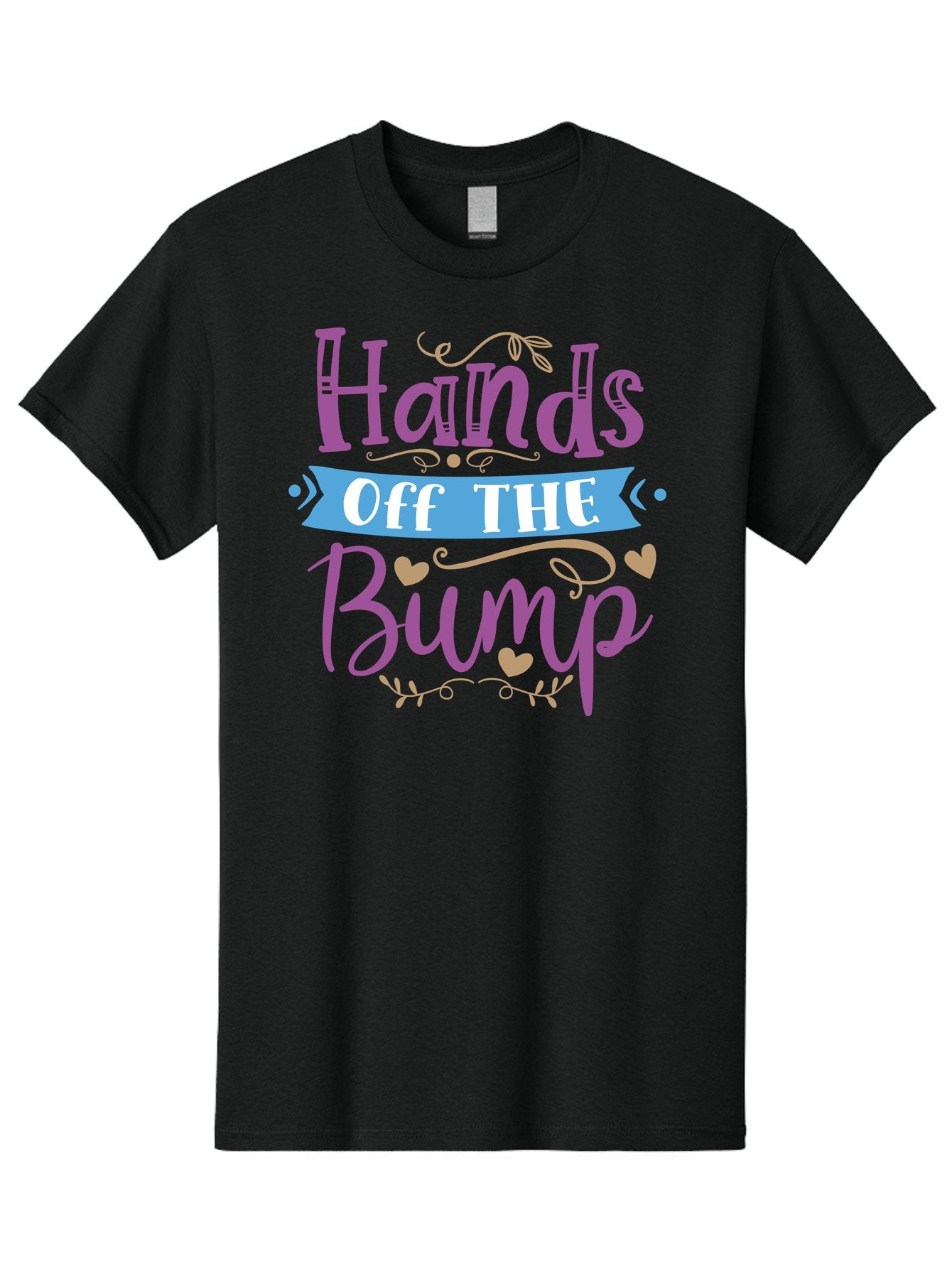 Hands-Off-The-Bump Men'S Graphic Tee, 100% Cotton, Comfortable Casual Summer Wear, Machine Washable, Pregnancy Announcement, Baby Bump, Hands Off, Expectant Mother, Maternity Message, Purple And White Text, Heart Decorations, Baby On Board, Aad412 8