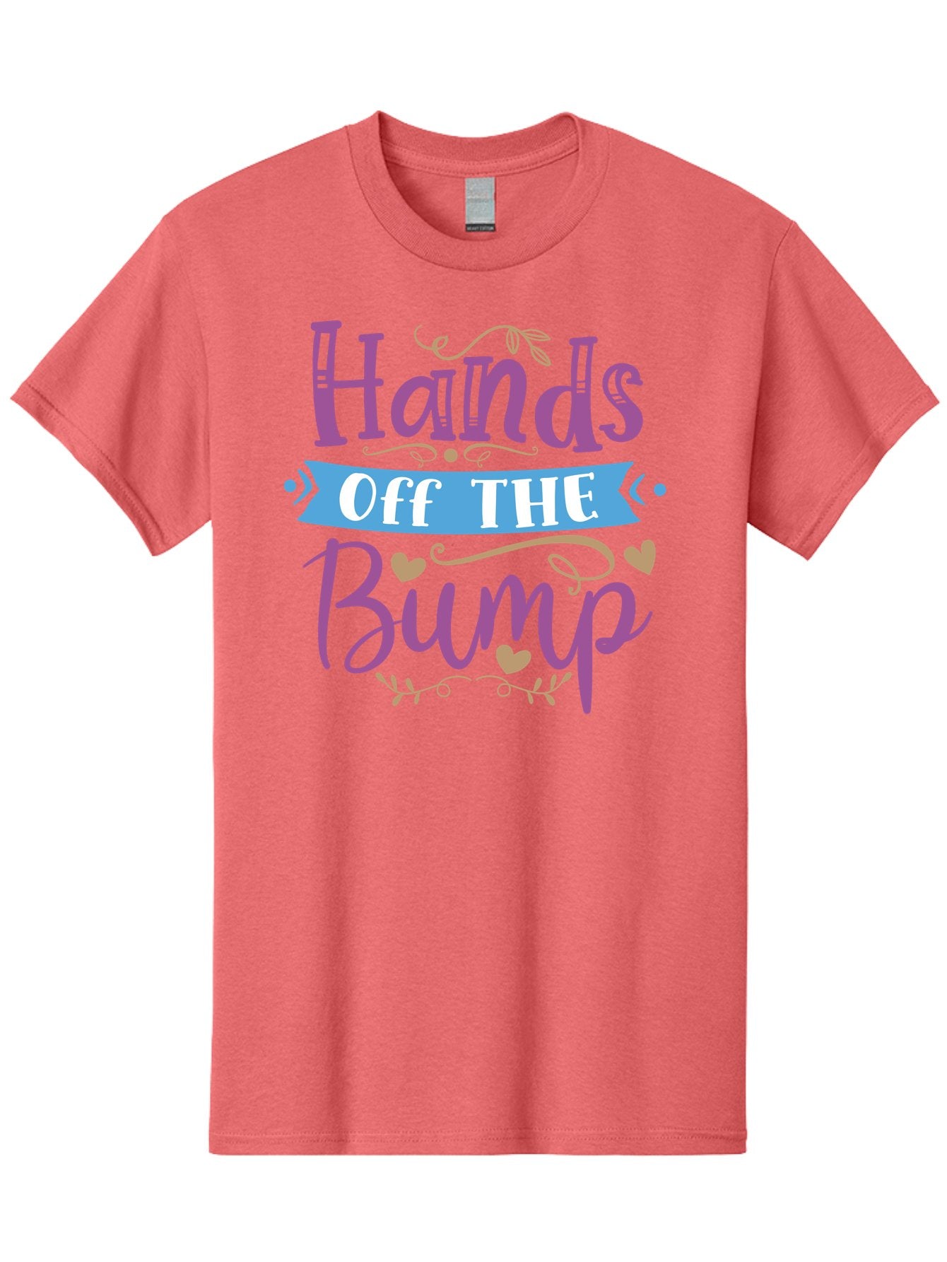 Hands-Off-The-Bump Men'S Graphic Tee, 100% Cotton, Comfortable Casual Summer Wear, Machine Washable, Pregnancy Announcement, Baby Bump, Hands Off, Expectant Mother, Maternity Message, Purple And White Text, Heart Decorations, Baby On Board, Aad412 5