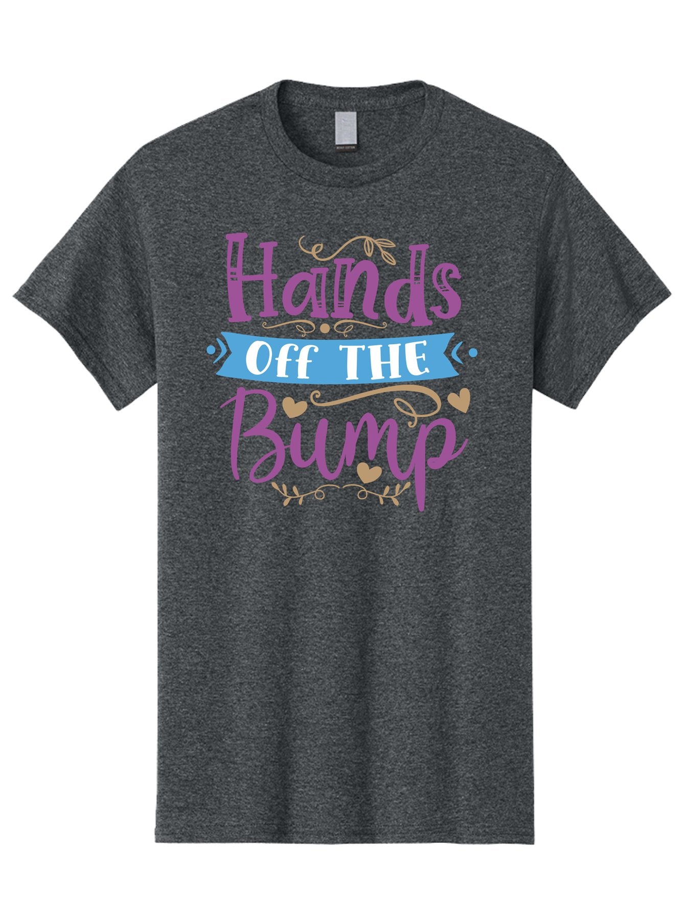Hands-Off-The-Bump Men'S Graphic Tee, 100% Cotton, Comfortable Casual Summer Wear, Machine Washable, Pregnancy Announcement, Baby Bump, Hands Off, Expectant Mother, Maternity Message, Purple And White Text, Heart Decorations, Baby On Board, Aad412 3